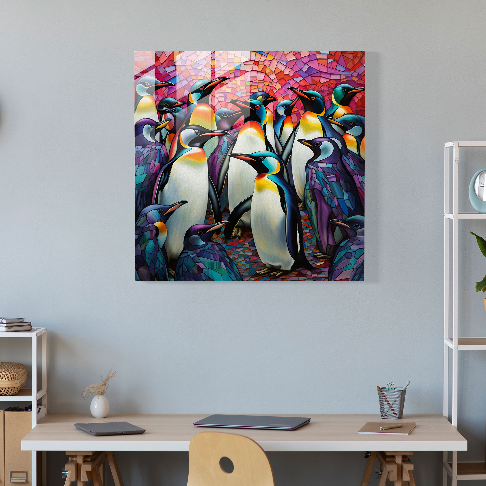 Unity Penguins Glass Print - Penguin, Glass Art, Wall Decoration, Geometric Design