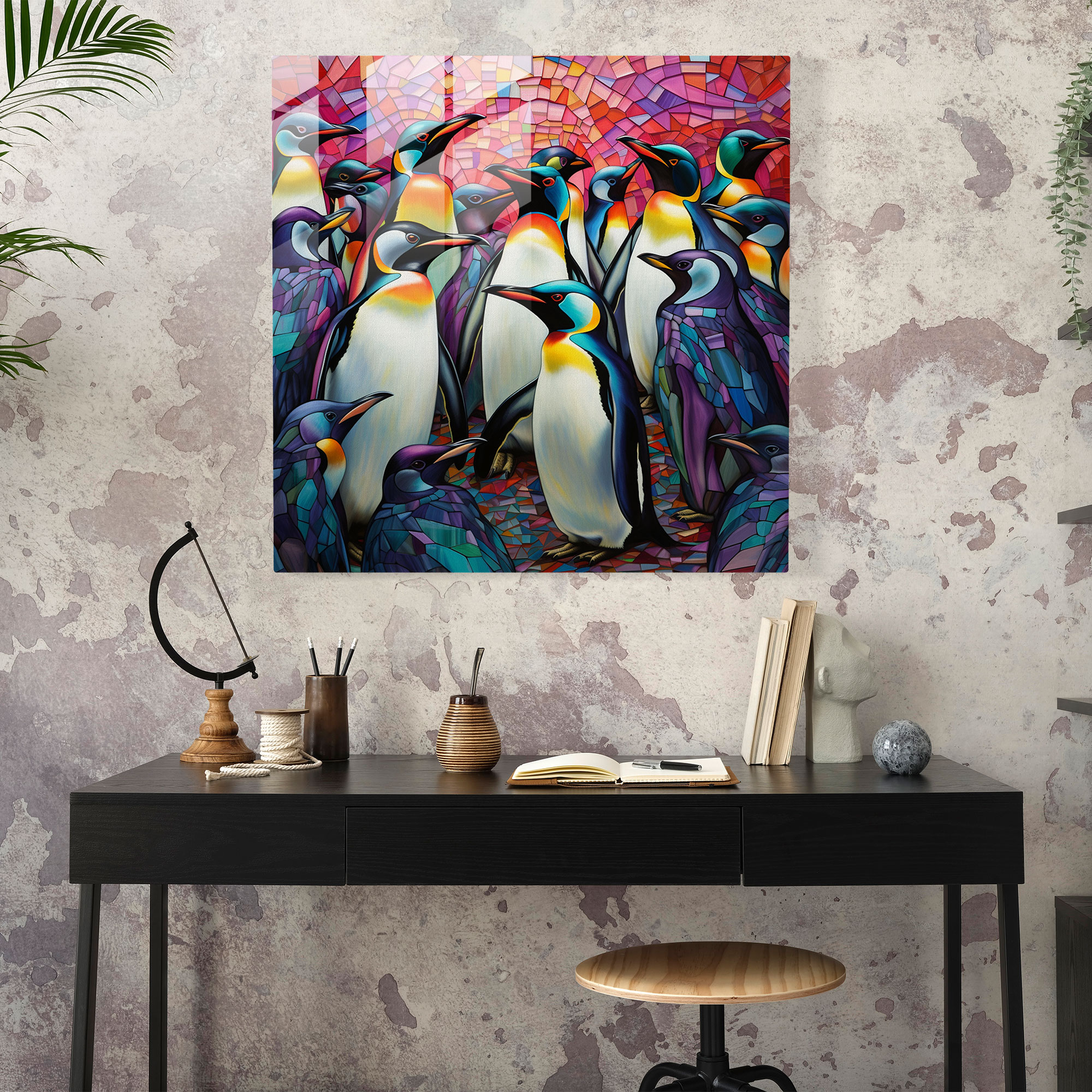Unity Penguins Glass Print - Penguin, Glass Art, Wall Decoration, Geometric Design