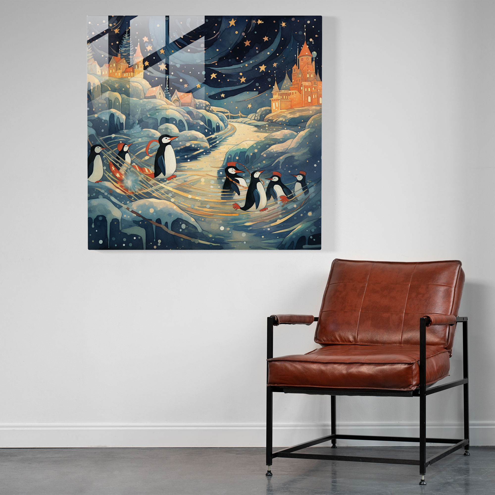 Nostalgic Penguins Glass Wall Art - Penguin, Nostalgic Penguins Glass Wall Art, Vintage-Inspired Illustration, Whimsy