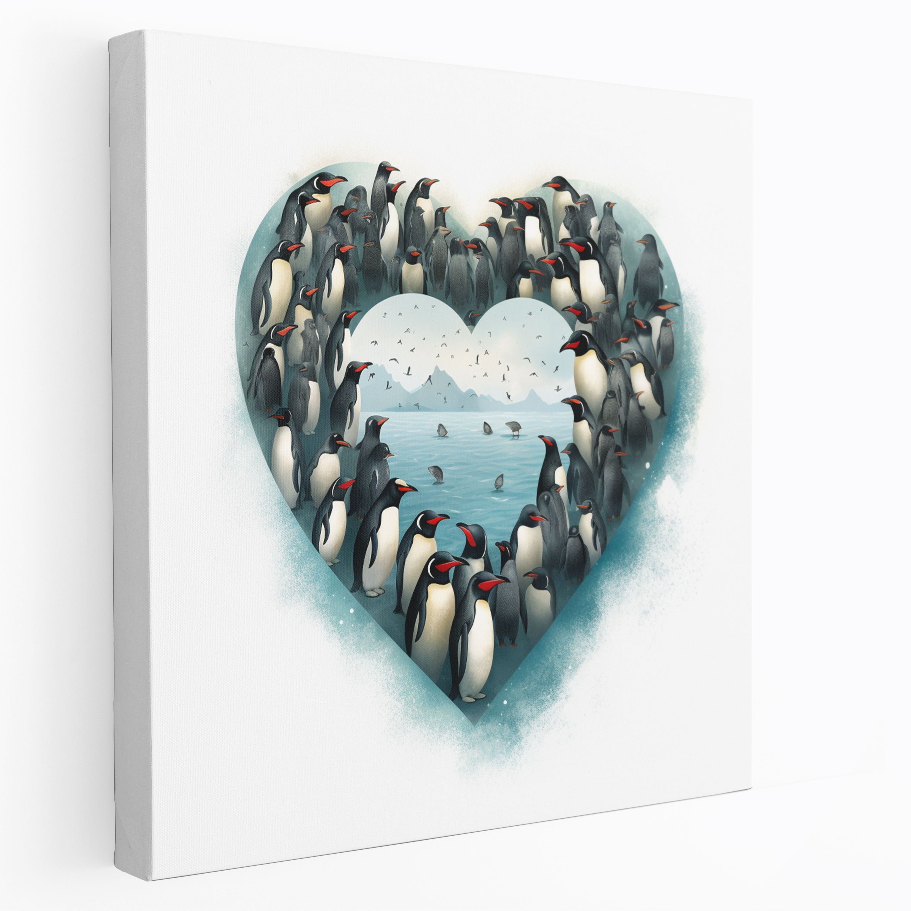 Penguin Wall Decoration - Artistic Penguin Collage Heart - Penguin, Penguin Collage Art, Artistic Penguin Collage, Home Decoration