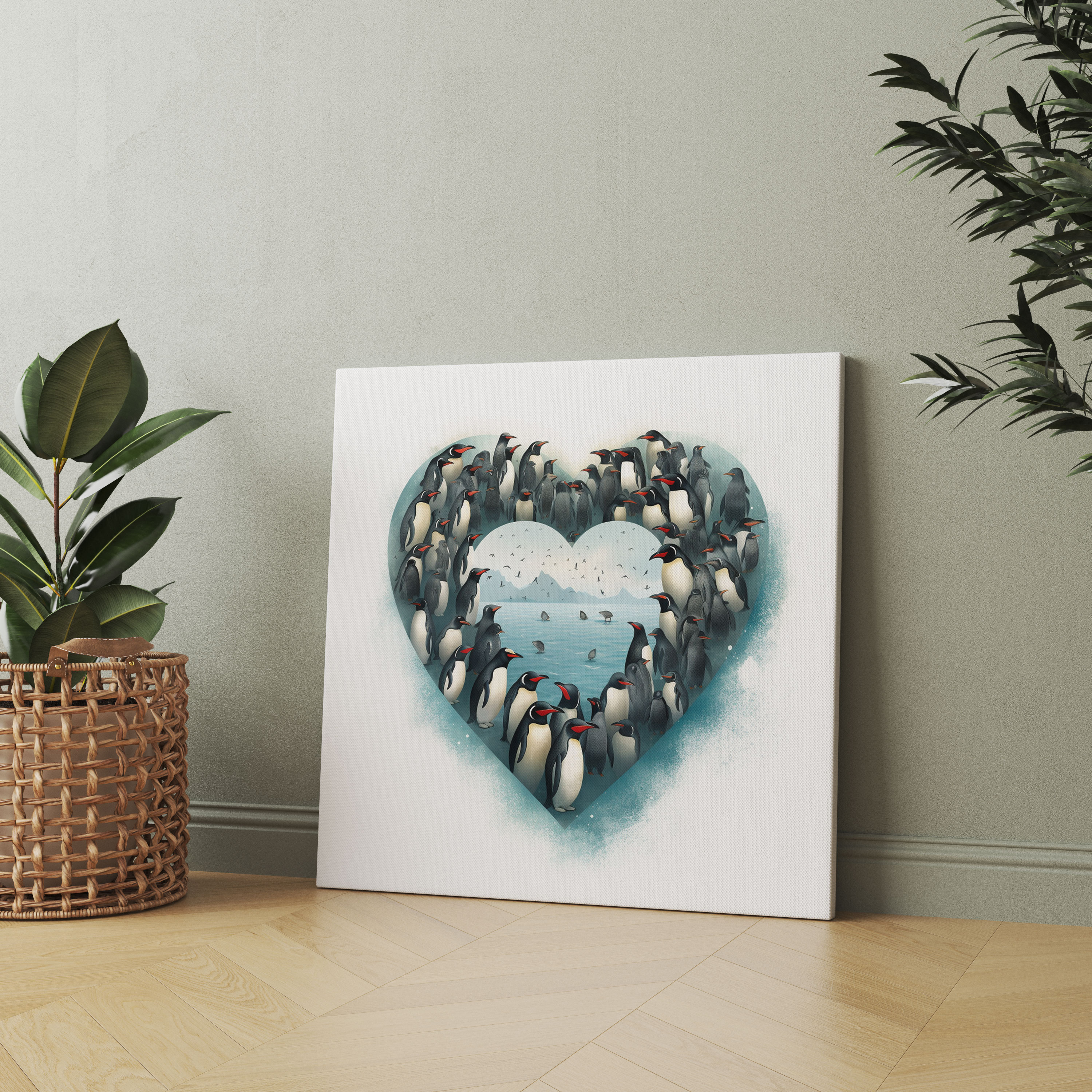 Penguin Wall Decoration - Artistic Penguin Collage Heart - Penguin, Penguin Collage Art, Artistic Penguin Collage, Home Decoration