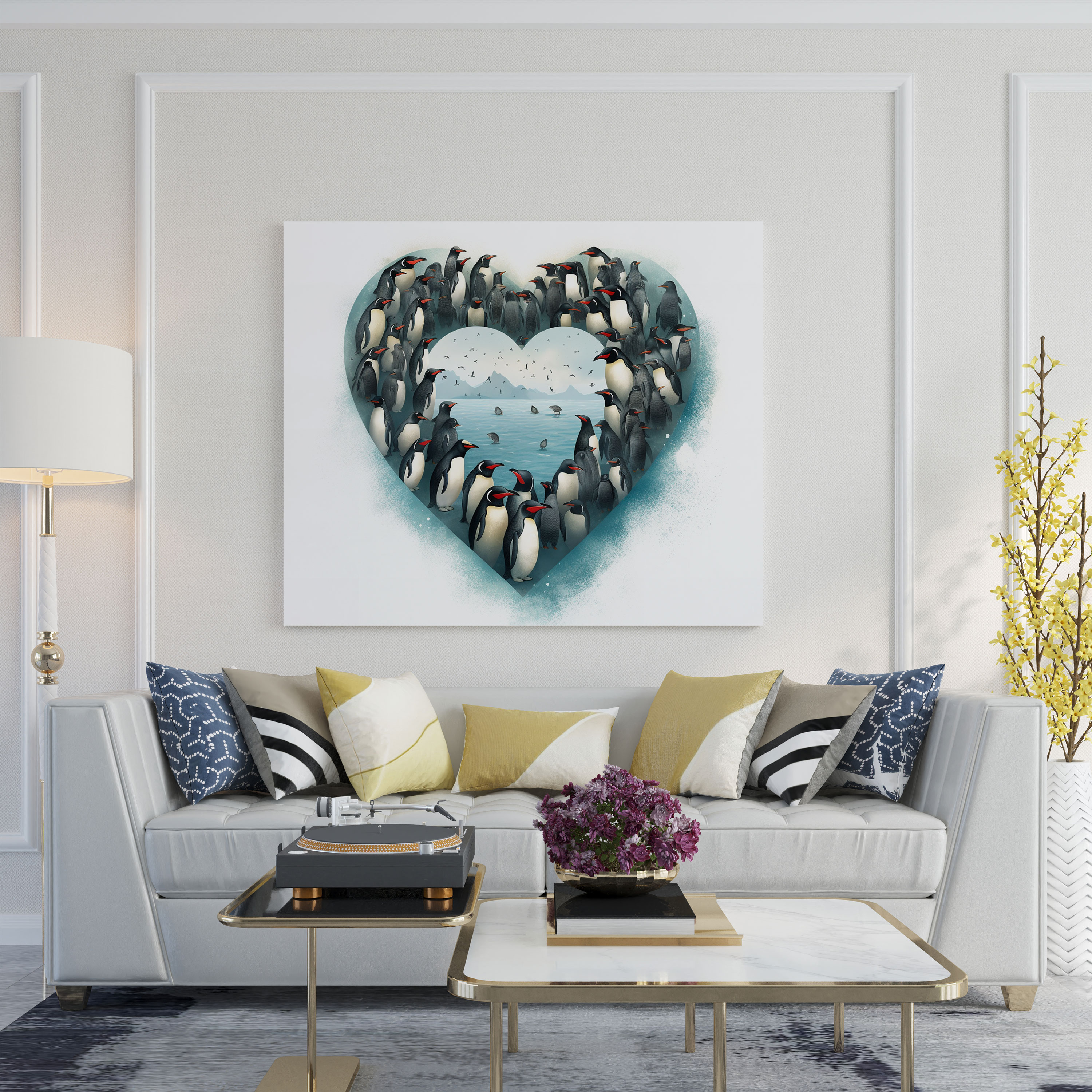 Penguin Wall Decoration - Artistic Penguin Collage Heart - Penguin, Penguin Collage Art, Artistic Penguin Collage, Home Decoration