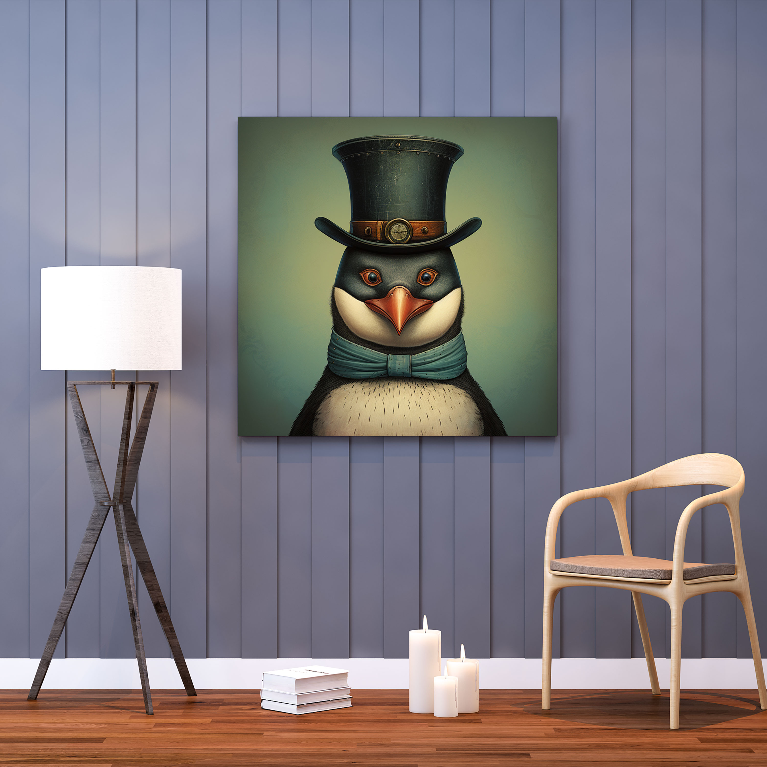 Penguin Canvas Print - Whimsical Penguin With Top Hat And Monocle - Penguin, Penguin Canvas Print, Penguin Wall Decoration, Penguin Wall Art