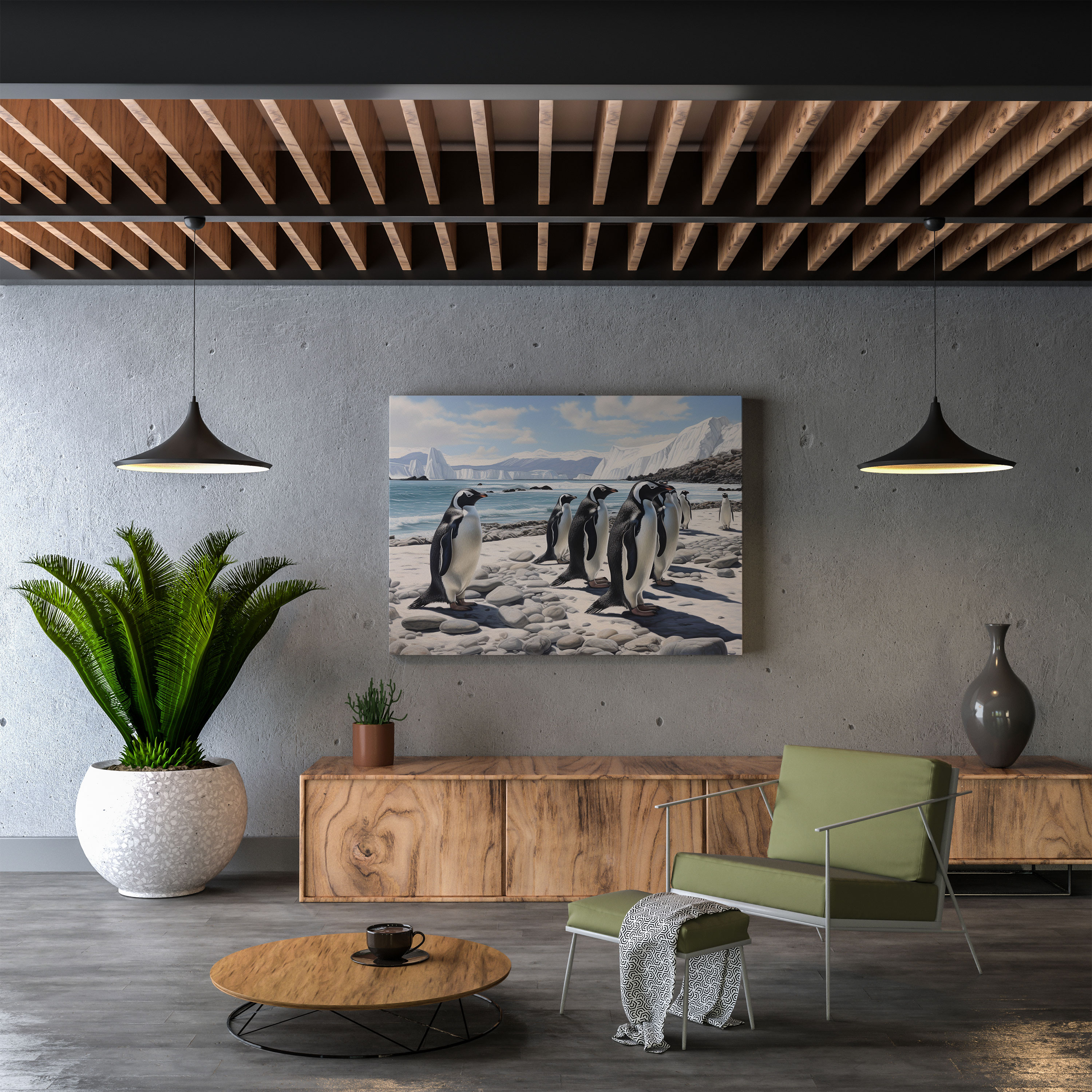 Penguin Canvas Print - Photorealistic Snowy Penguins - Penguin, Masterpiece, Wall Decoration, Home Decoration