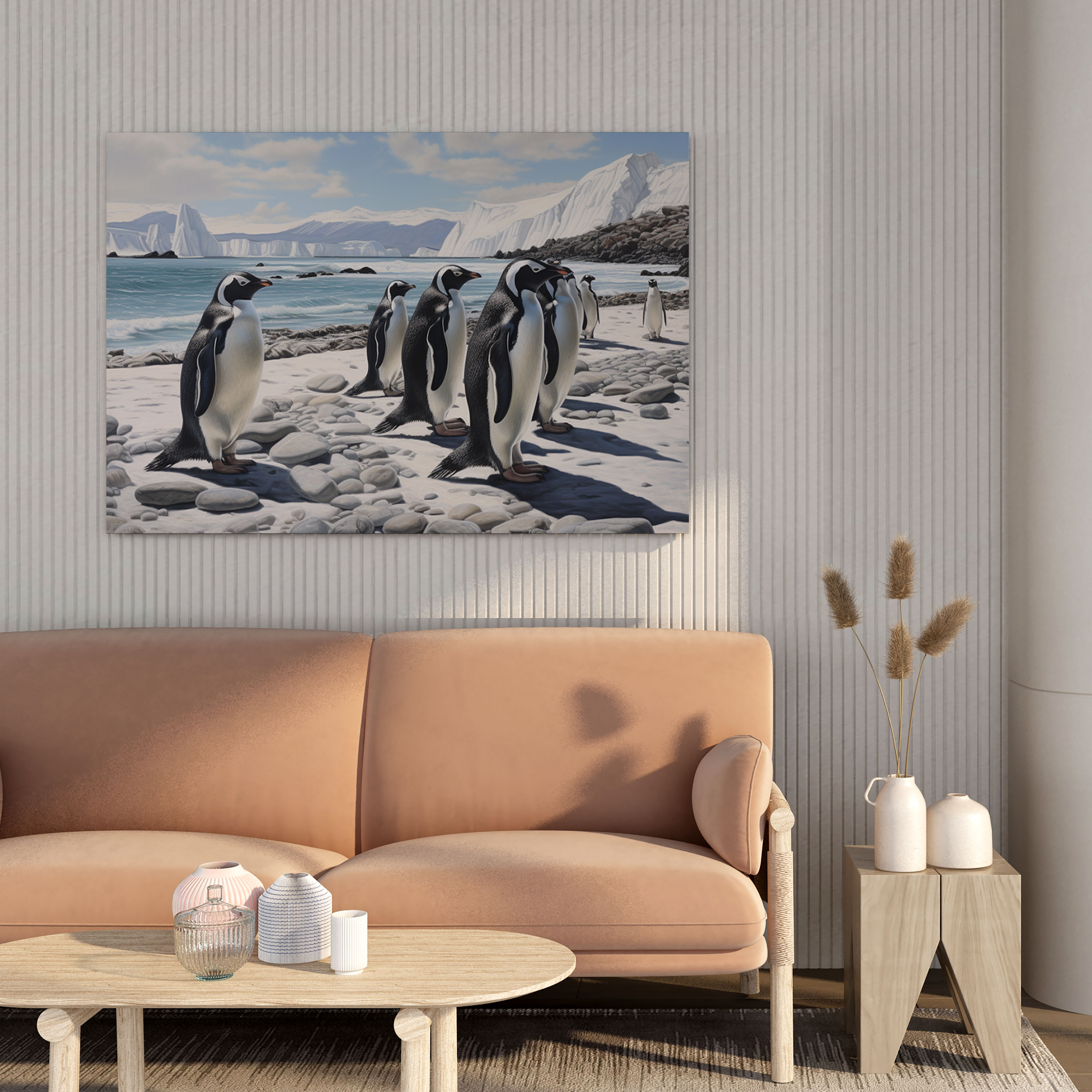 Penguin Canvas Print - Photorealistic Snowy Penguins - Penguin, Masterpiece, Wall Decoration, Home Decoration