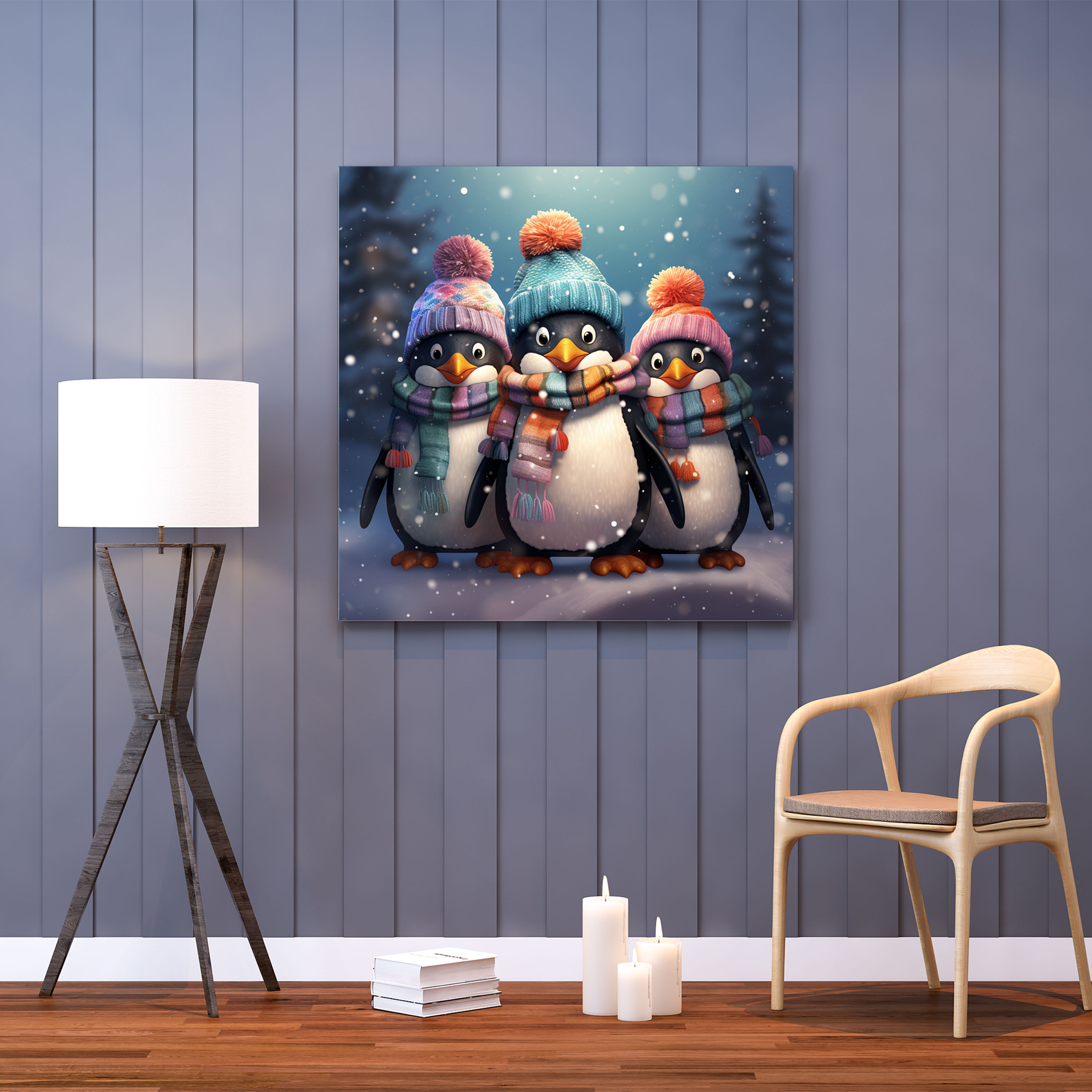 Renkli Penguen Duvar Sanatı - Sevimli Penguenler Dijital İllüstrasyonda - Penguen Sevimli Penguenler Kanvas Tablo Duvar Sanatı