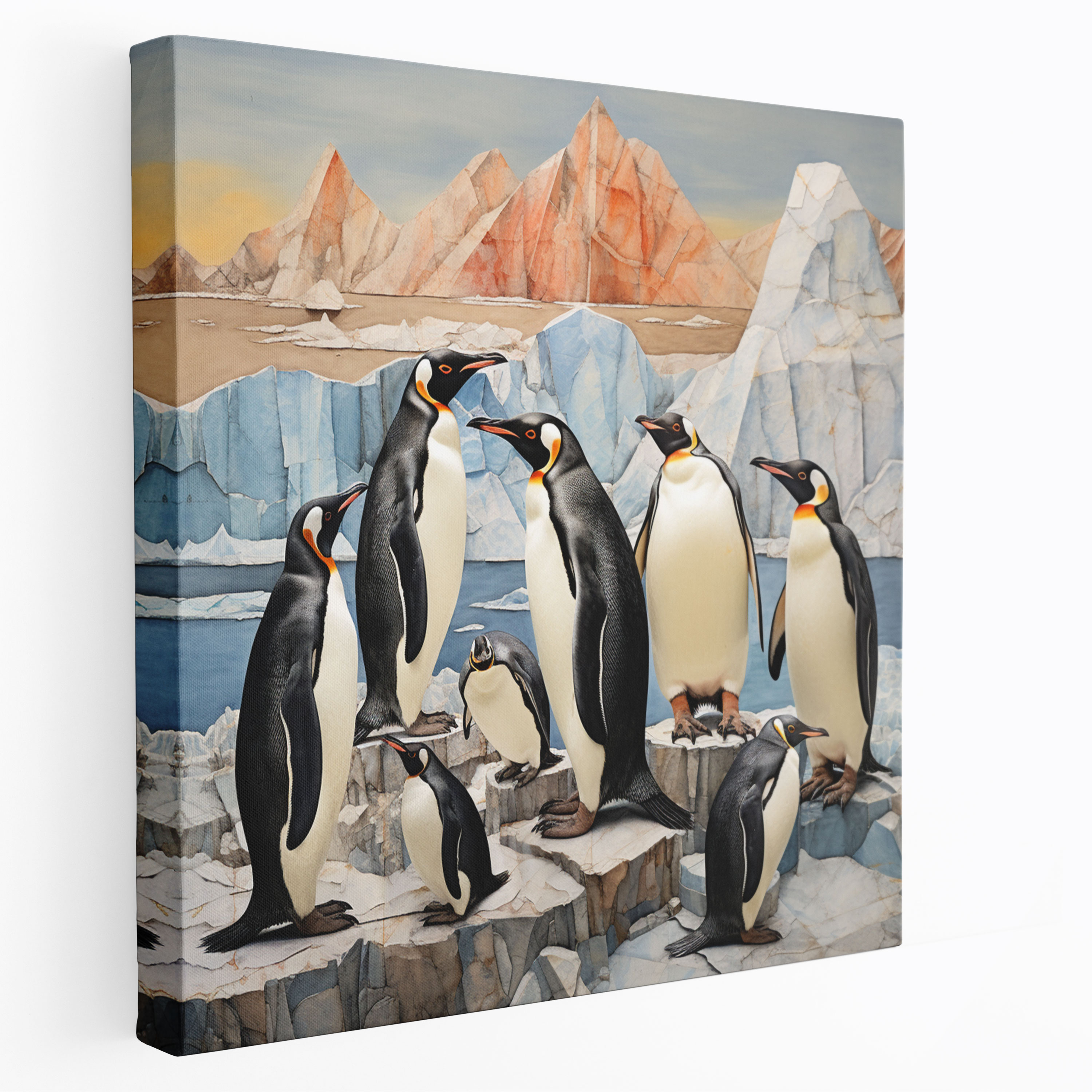 Penguins Collage Canvas Print - Artistic Mix Of Media - Penguin, Mixed Media Collage, Wall Art, Canvas Wall Art