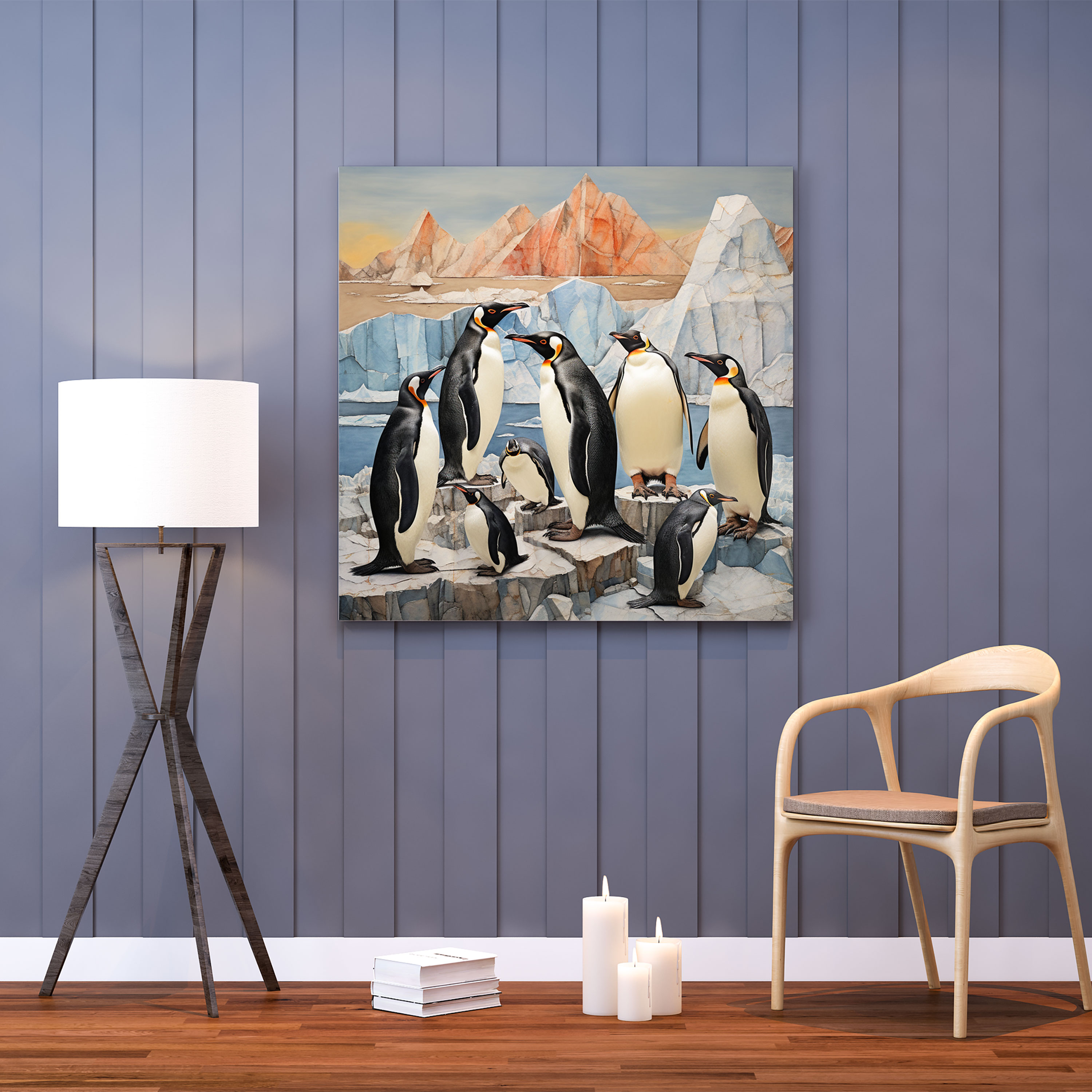 Penguins Collage Canvas Print - Artistic Mix Of Media - Penguin, Mixed Media Collage, Wall Art, Canvas Wall Art