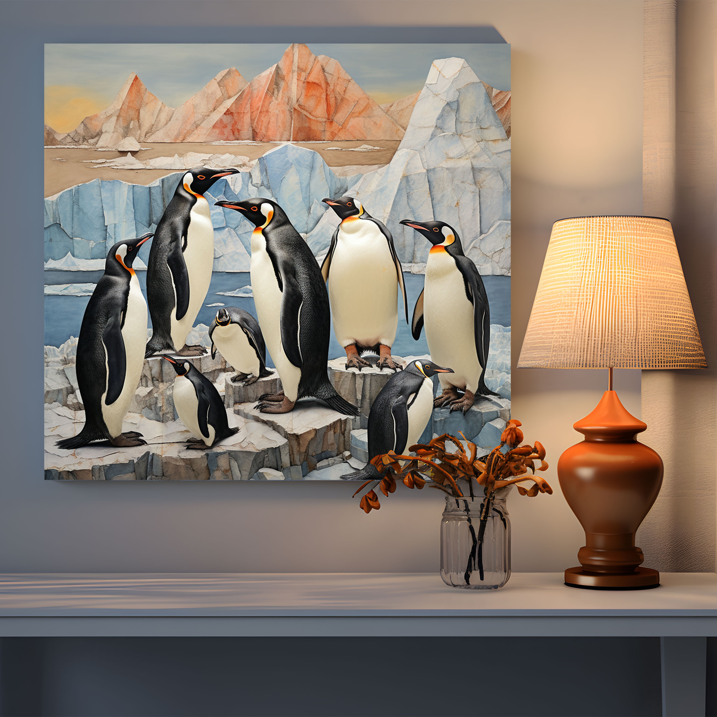 Penguins Collage Canvas Print - Artistic Mix Of Media - Penguin, Mixed Media Collage, Wall Art, Canvas Wall Art