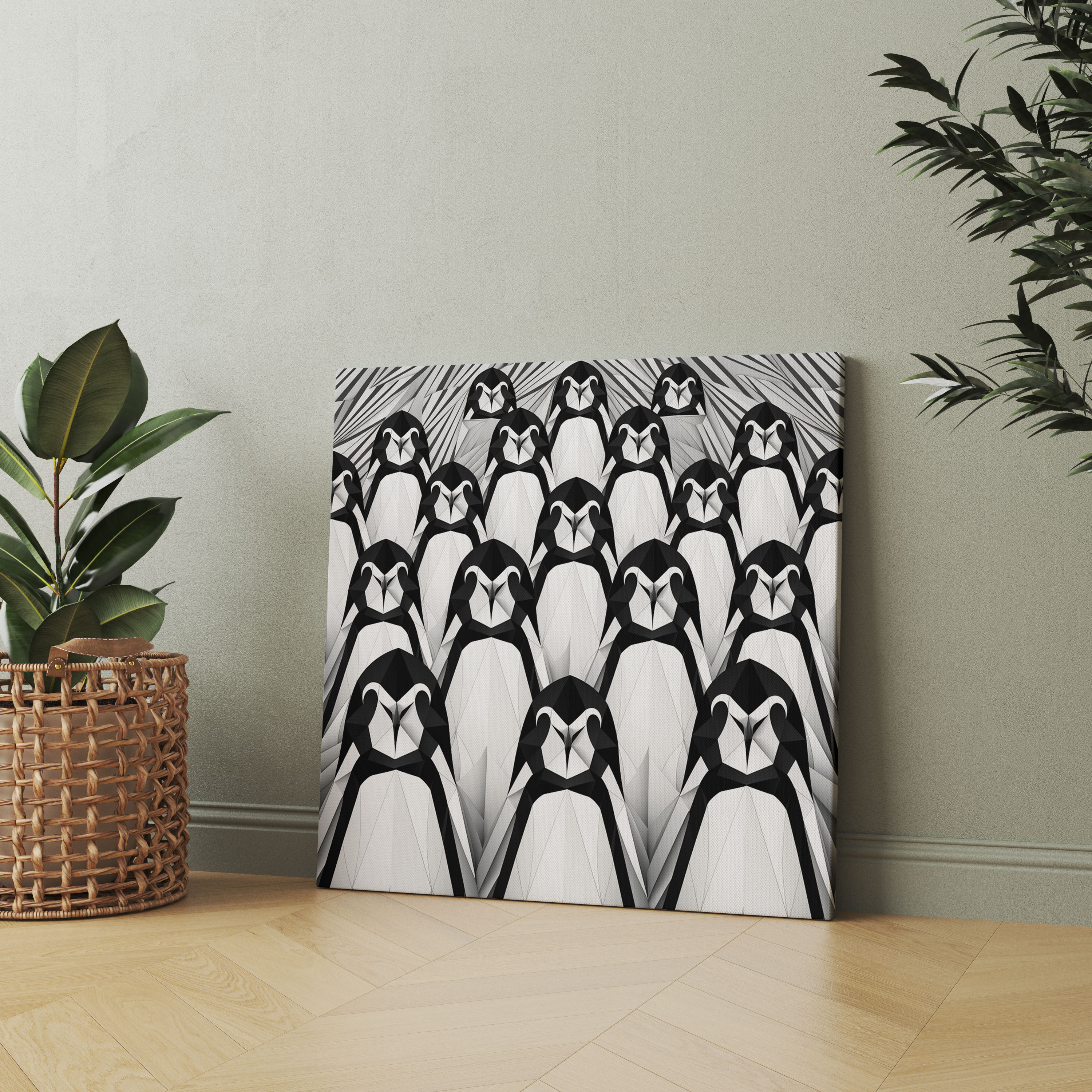 Geometric Penguin Canvas Print - Symmetrical Black And White Design - Penguin, Home Decoration, Penguin, Symmetrical Pattern