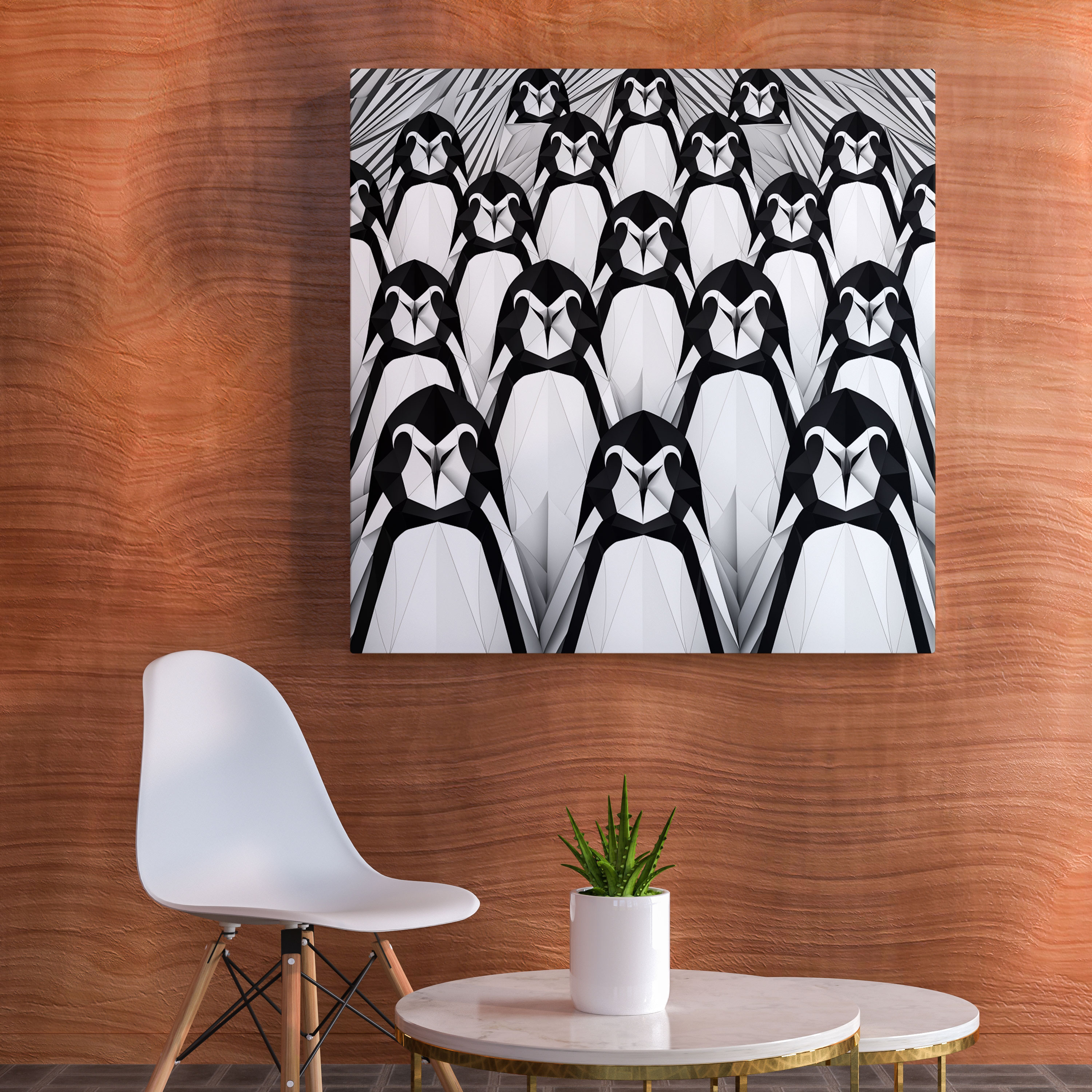 Geometric Penguin Canvas Print - Symmetrical Black And White Design - Penguin, Home Decoration, Penguin, Symmetrical Pattern