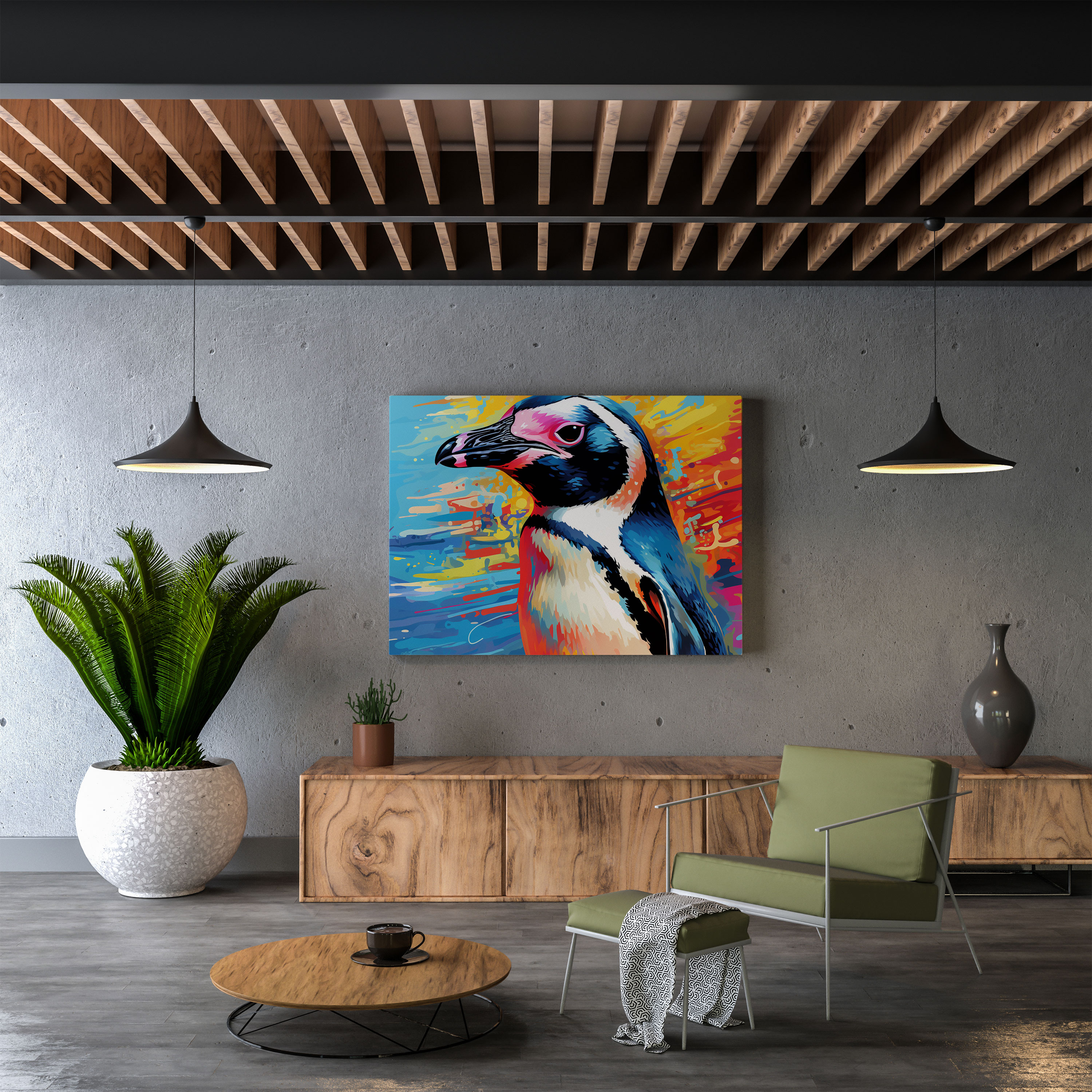 Pop Art Penguin Canvas Print - Bold And Vibrant Wall Art - Penguin, Pop Art Style, Colorful Background, Canvas Wall Art