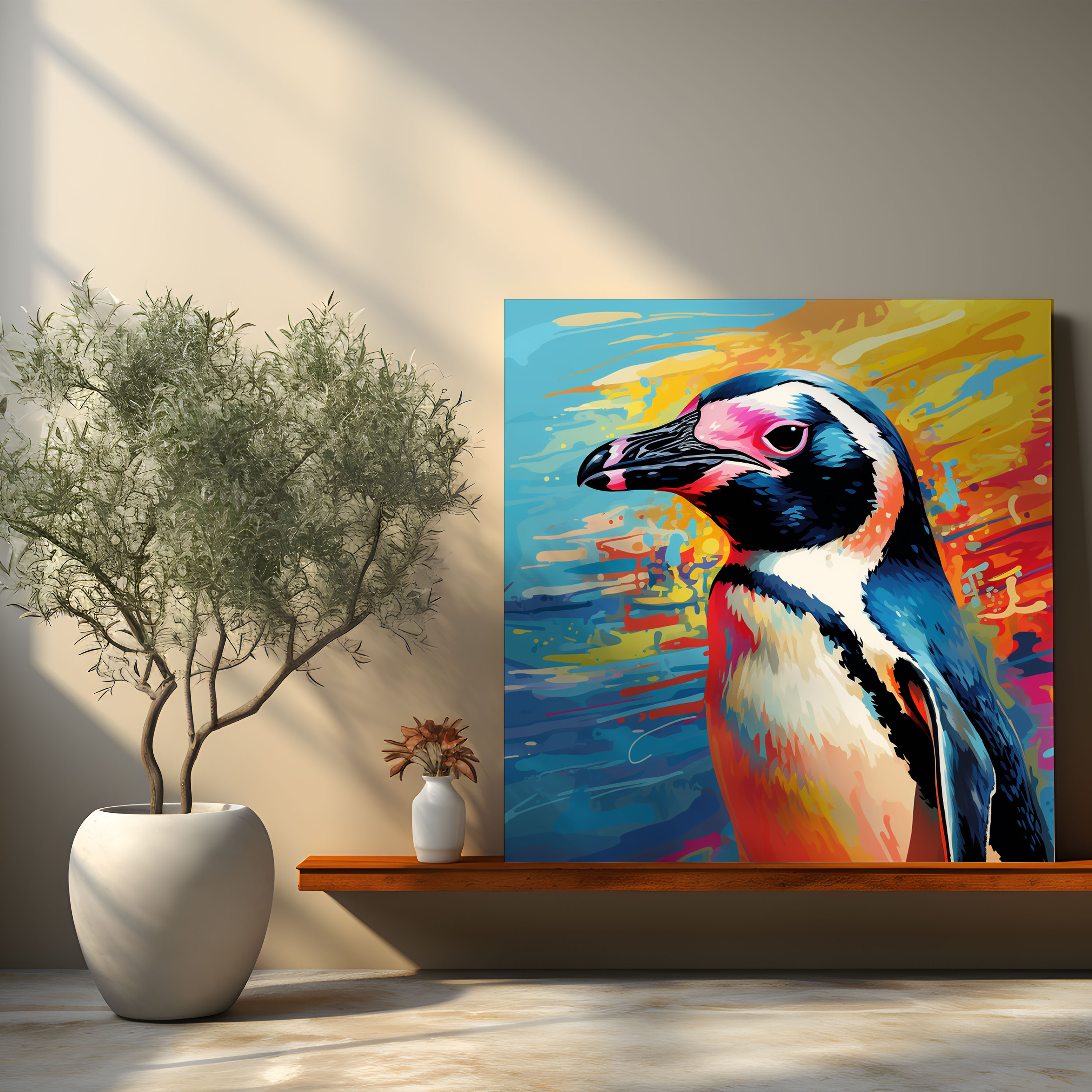 Pop Art Penguin Canvas Print - Bold And Vibrant Wall Art - Penguin, Pop Art Style, Colorful Background, Canvas Wall Art