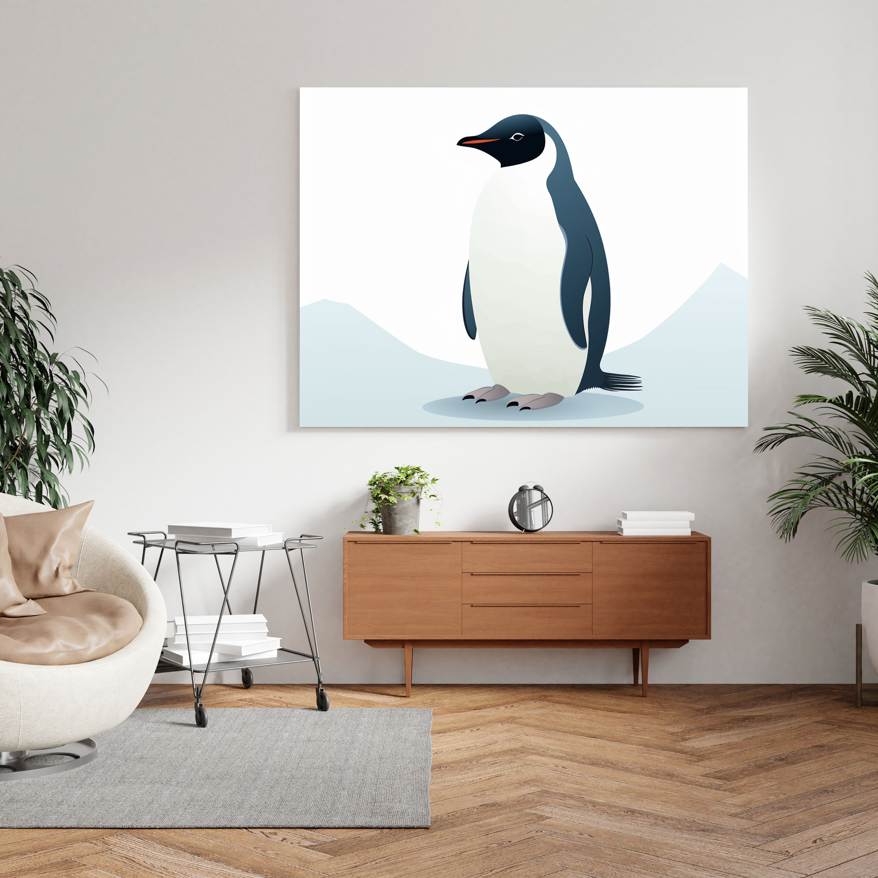 Zarif Tek Penguen Kanvas Tablo - Minimalist Penguen Çizimi - Ev Dekorasyonu için Duvar Sanatı