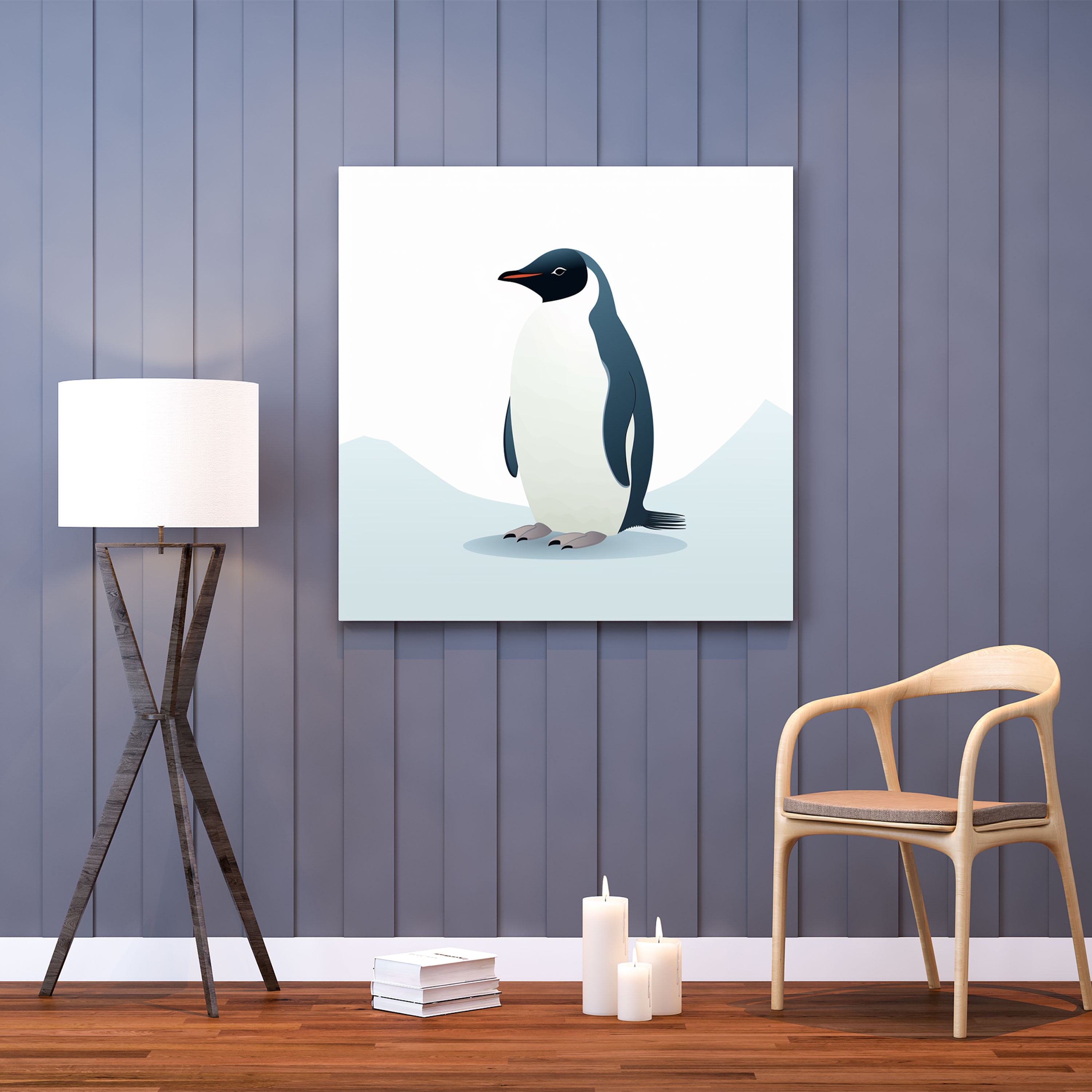 Zarif Tek Penguen Kanvas Tablo - Minimalist Penguen Çizimi - Ev Dekorasyonu için Duvar Sanatı
