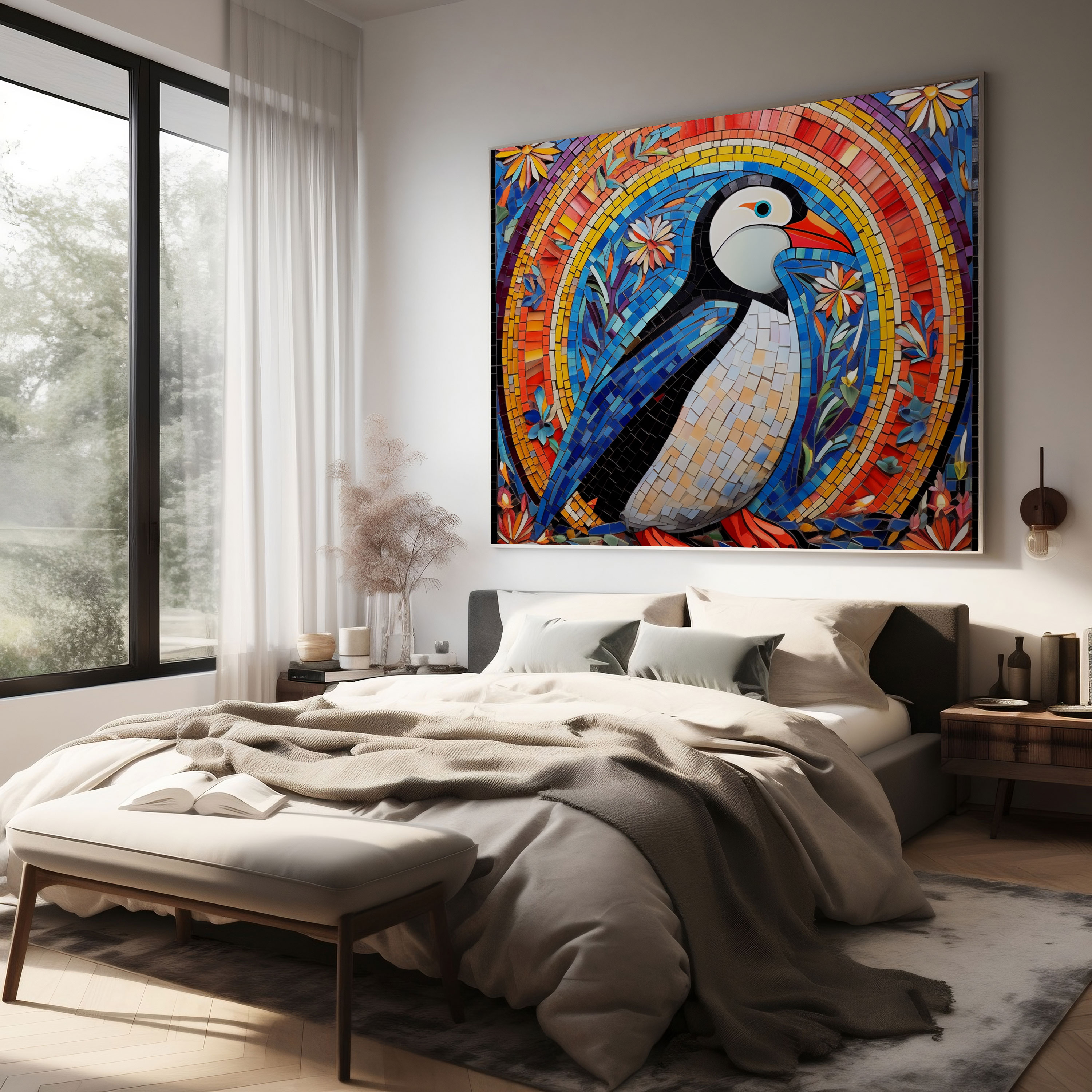 Penguen Mozaik Duvar Sanatı - Renkli Seramik Başyapıtı - Kanvas Tablo Detaylı Sanat Eseri