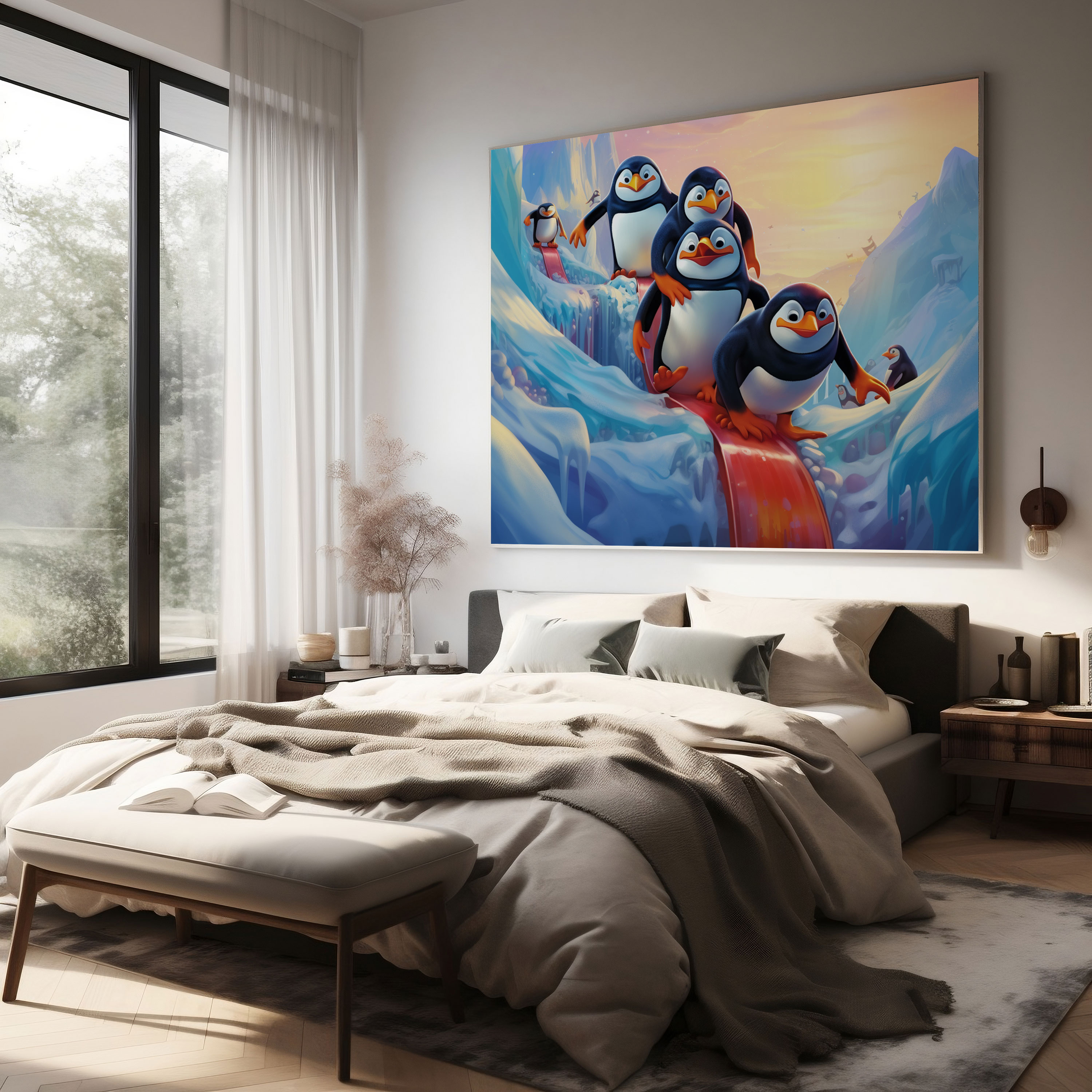 Penguin Canvas Print - Playful Sliding Penguins - Penguin, Canvas, Canvas Wall Art, Playful Penguins