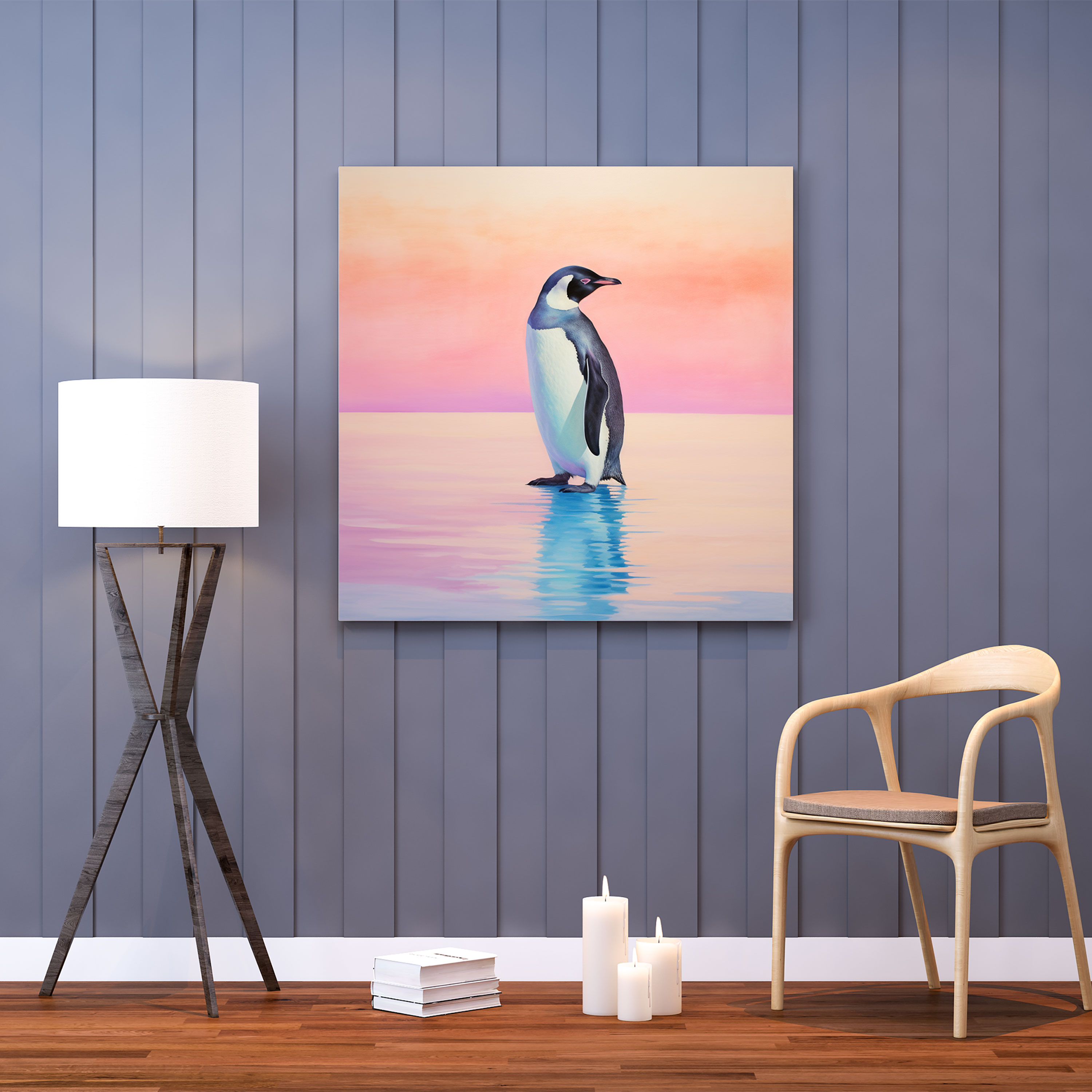 Penguen Duvar Sanatı - Minimalist Suluboya Siluet - Penguen Penguen Silueti Minimalist Suluboya Tablo Duvar Dekorasyonu