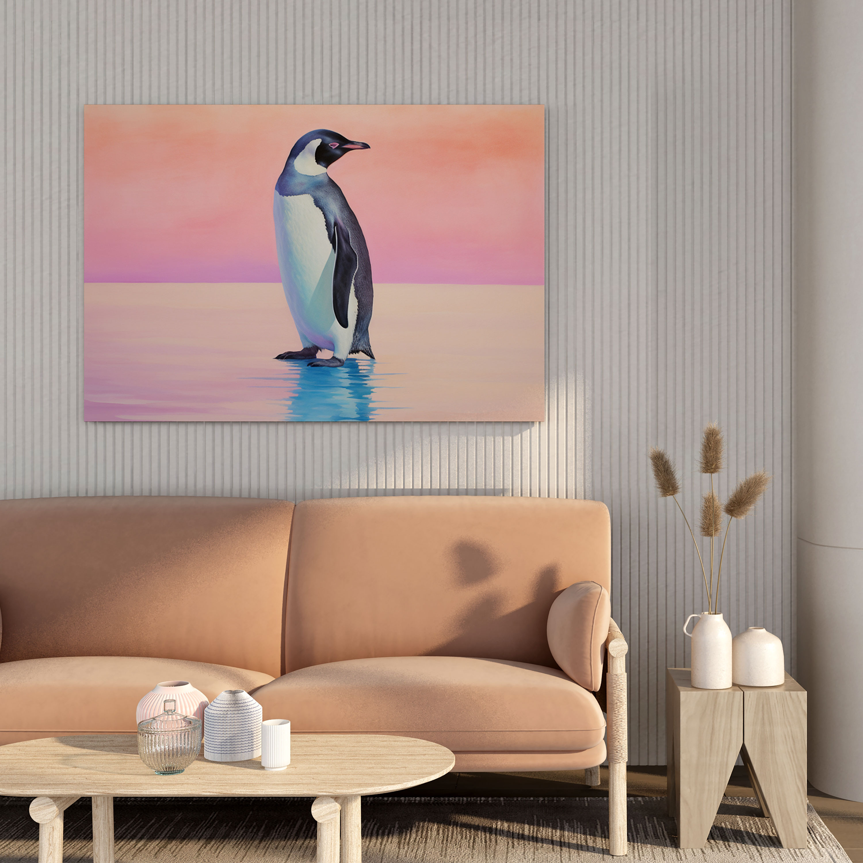 Penguen Duvar Sanatı - Minimalist Suluboya Siluet - Penguen Penguen Silueti Minimalist Suluboya Tablo Duvar Dekorasyonu