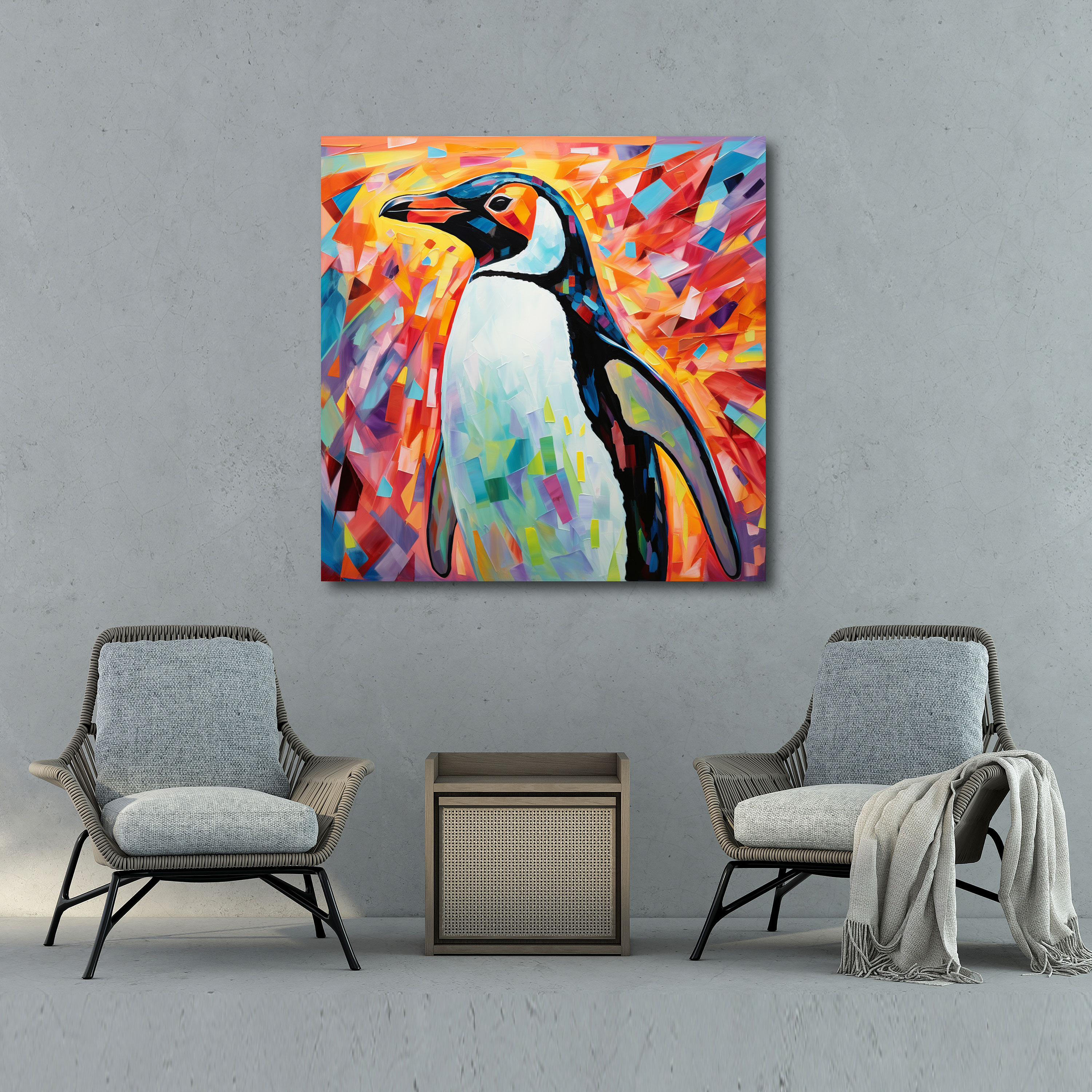 Penguin Canvas Print - Colorful Geometric Mosaic - Penguin, Wall Art, Colorful Penguin, Abstract Acrylic Art
