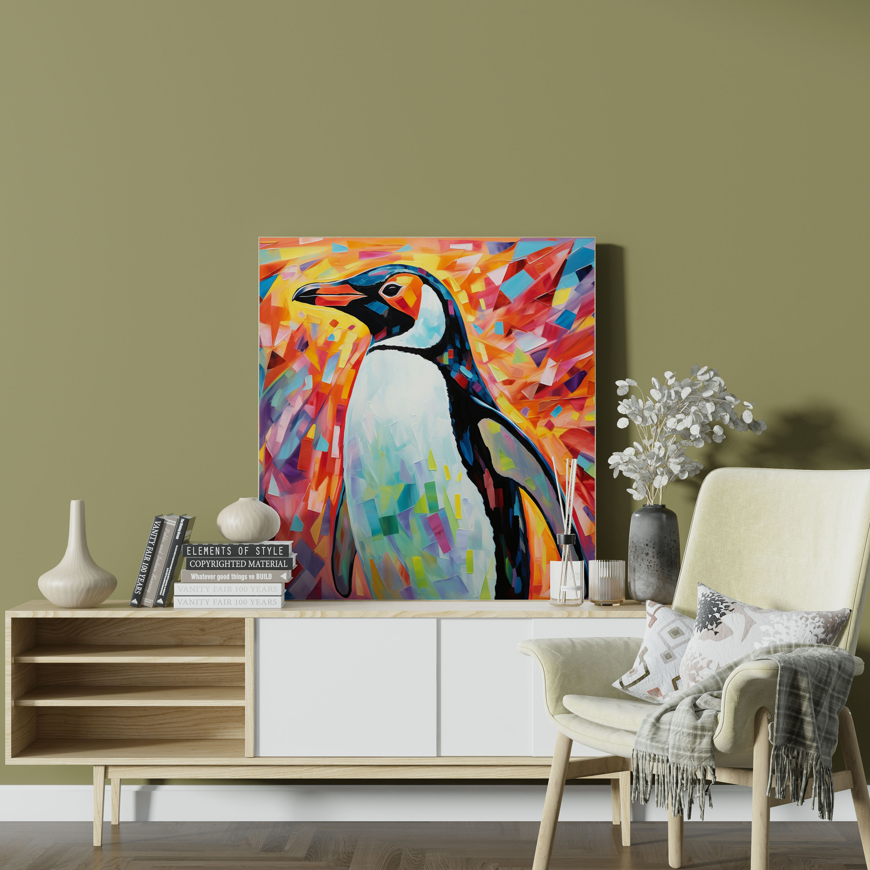 Penguin Canvas Print - Colorful Geometric Mosaic - Penguin, Wall Art, Colorful Penguin, Abstract Acrylic Art