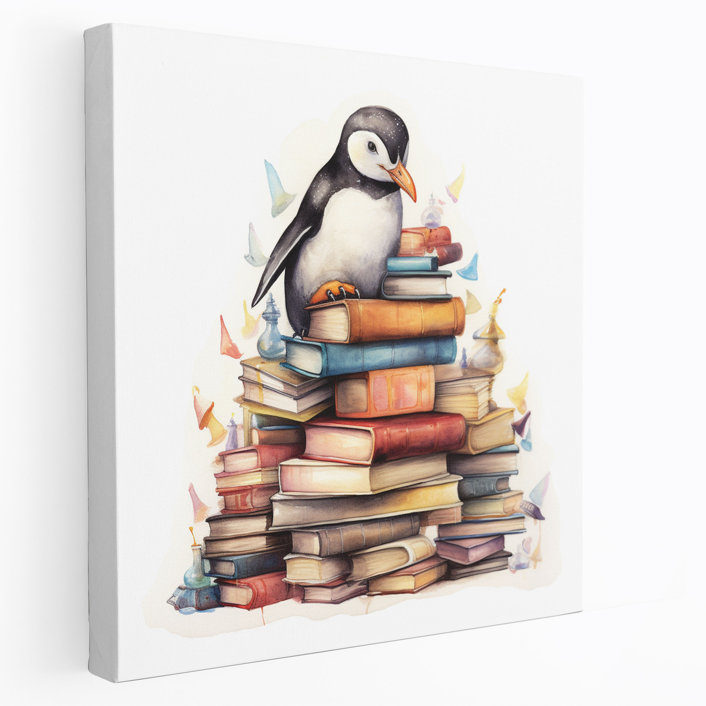 Penguin Canvas Print - Whimsical Book Lover - Penguin, Whimsical Watercolor Illustration, Canvas Print, Penguin