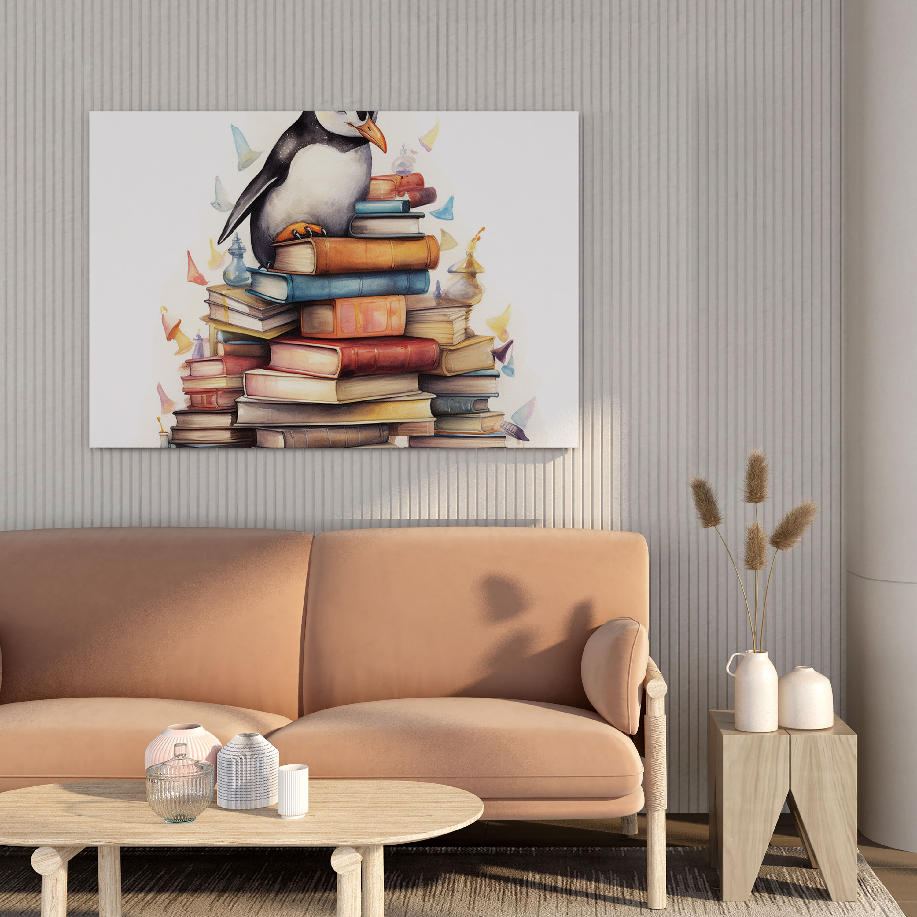 Penguin Canvas Print - Whimsical Book Lover - Penguin, Whimsical Watercolor Illustration, Canvas Print, Penguin