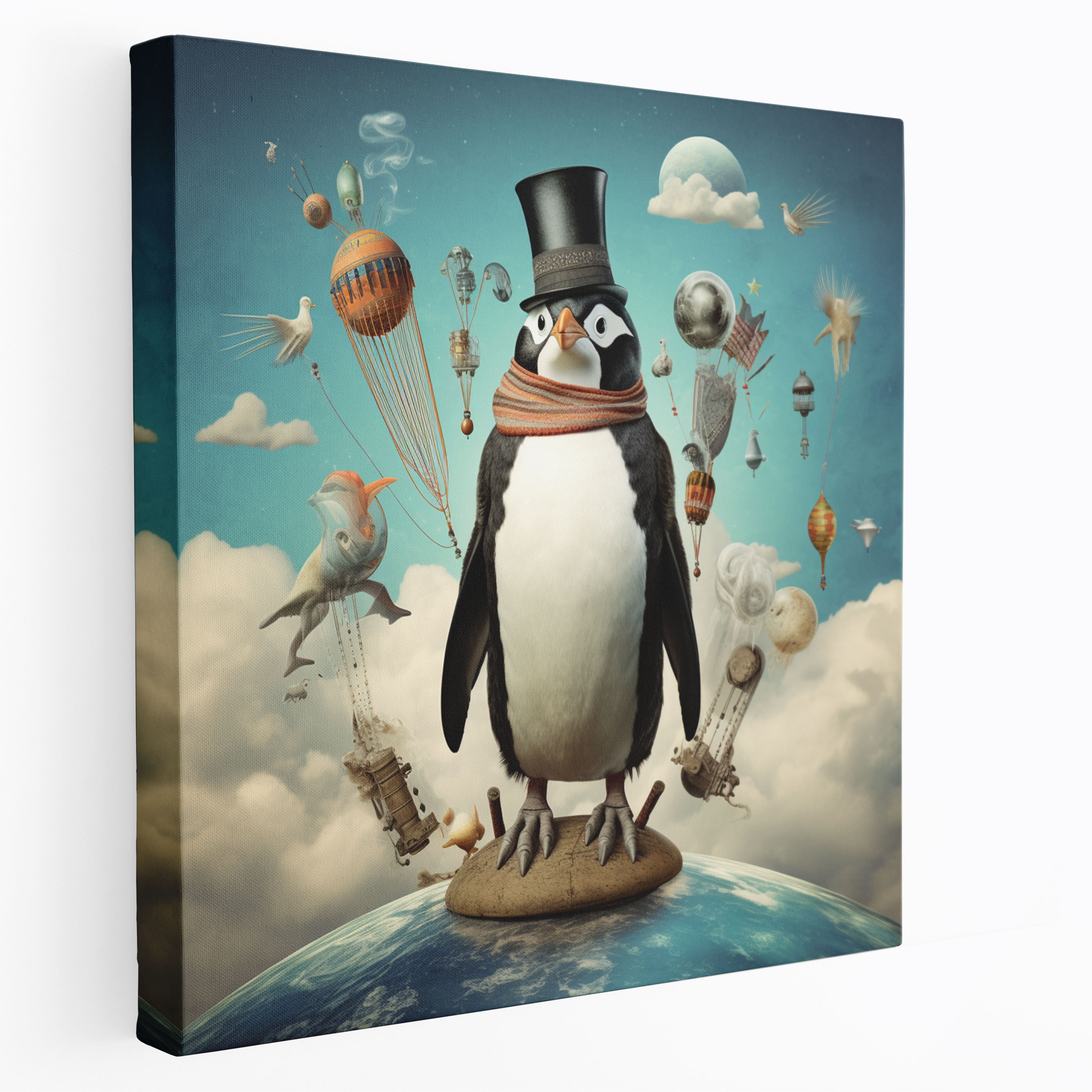 Penguin Wall Art - Surreal Celestial Penguin - Penguin, Canvas, Surreal Digital Collage, Wall Art