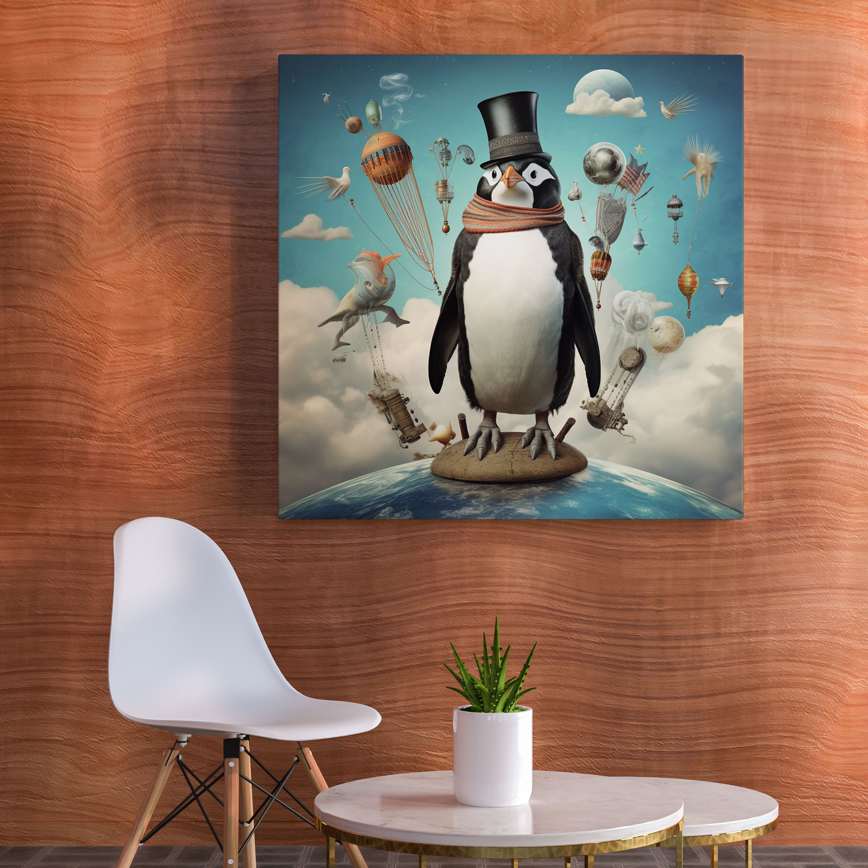 Penguin Wall Art - Surreal Celestial Penguin - Penguin, Canvas, Surreal Digital Collage, Wall Art