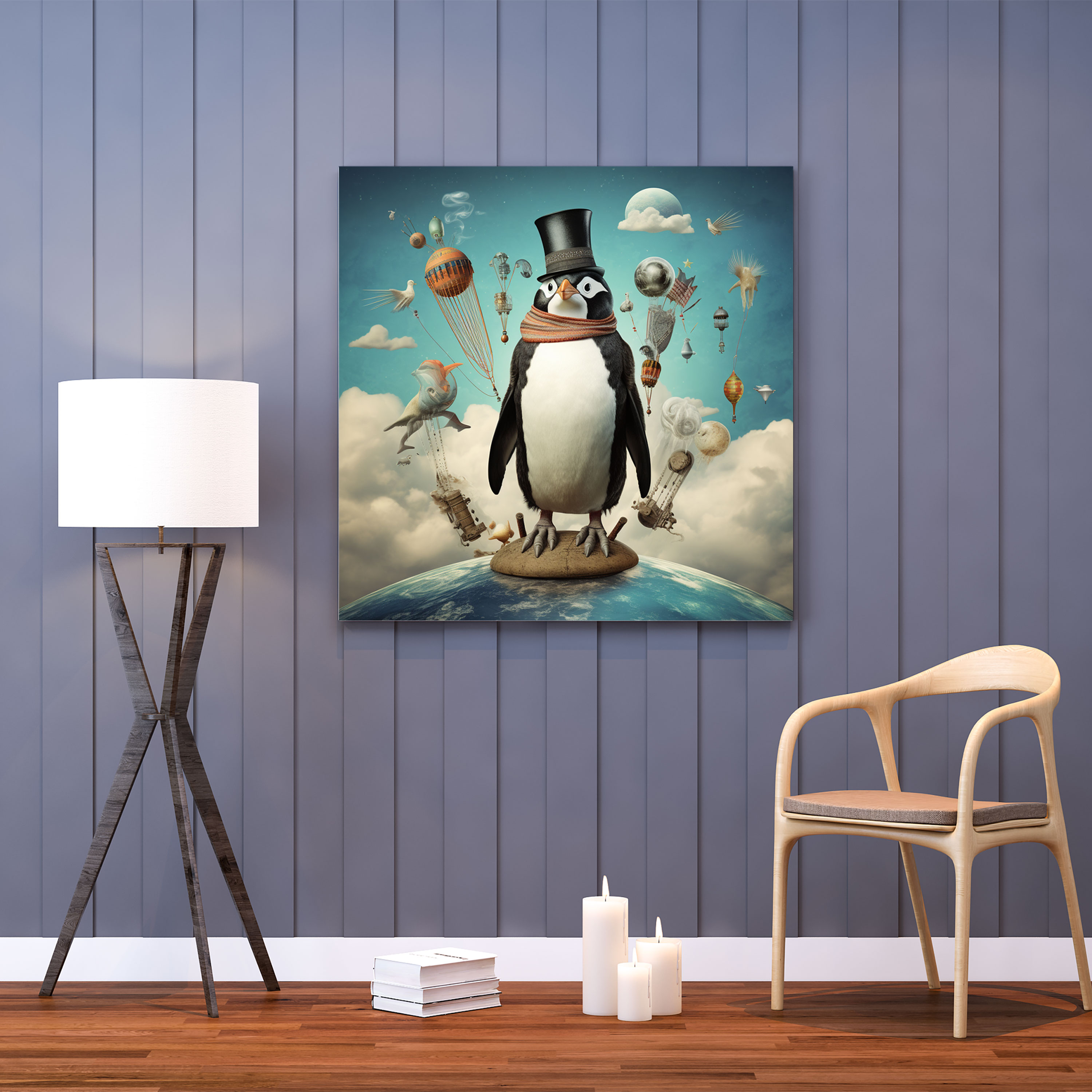 Penguin Wall Art - Surreal Celestial Penguin - Penguin, Canvas, Surreal Digital Collage, Wall Art