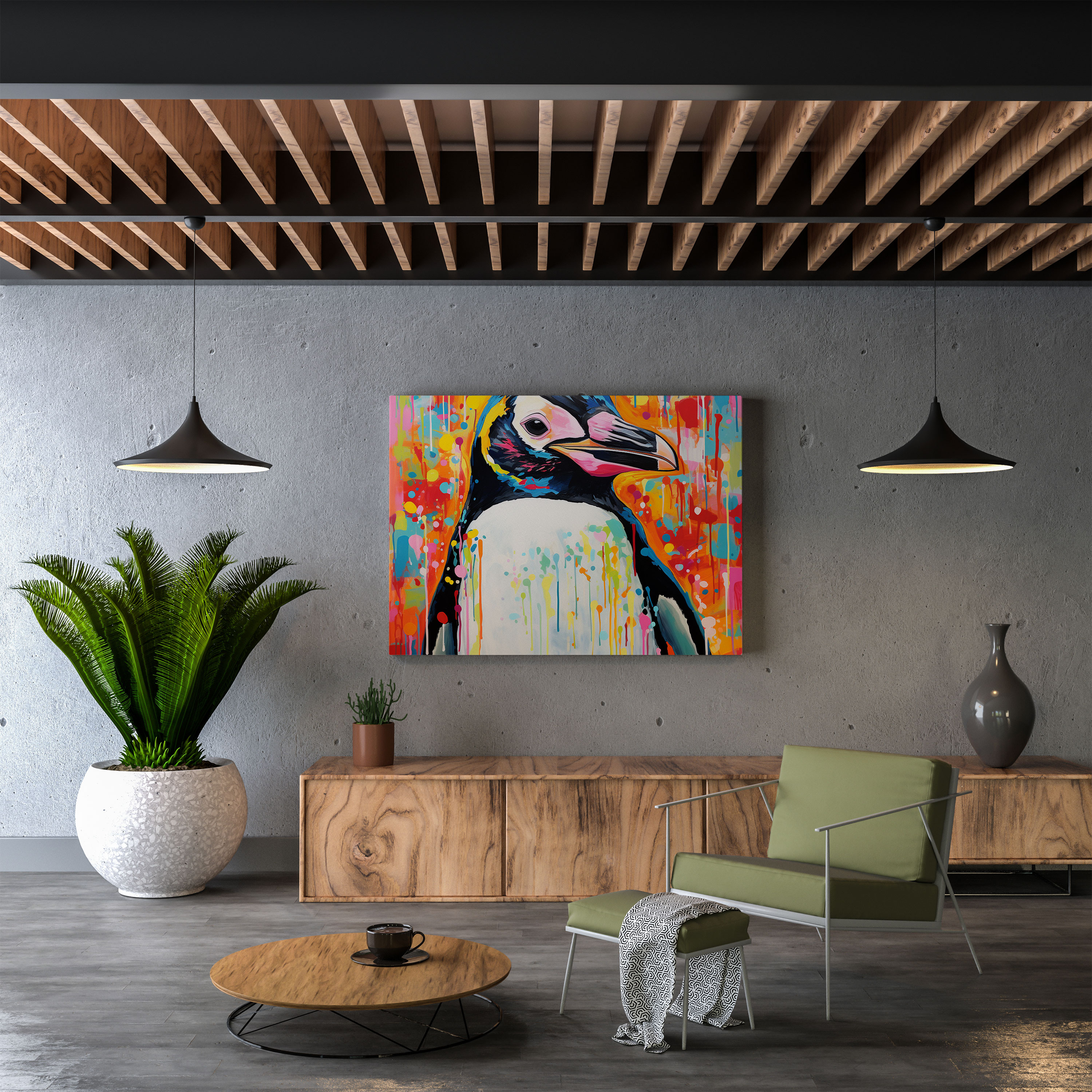 Penguin Canvas Print - Contemporary Pop Penguin - Penguin, Wall Art, Canvas Wall Art, Bold Patterns