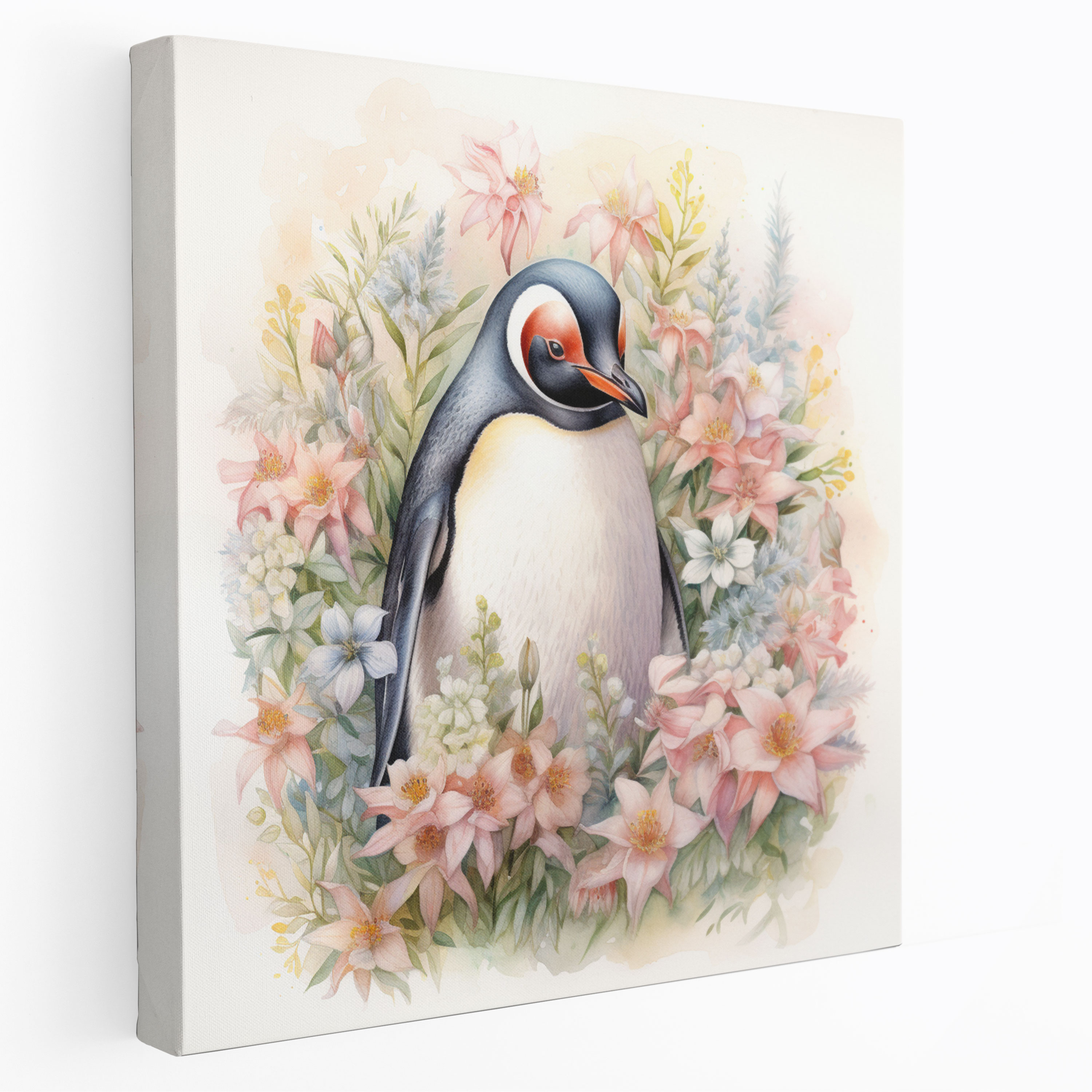 Penguen Duvar Sanatı - Botanik Penguen Cenneti - Penguen Doğadan Esinlenen Bol Çiçekli Duvar Sanatı