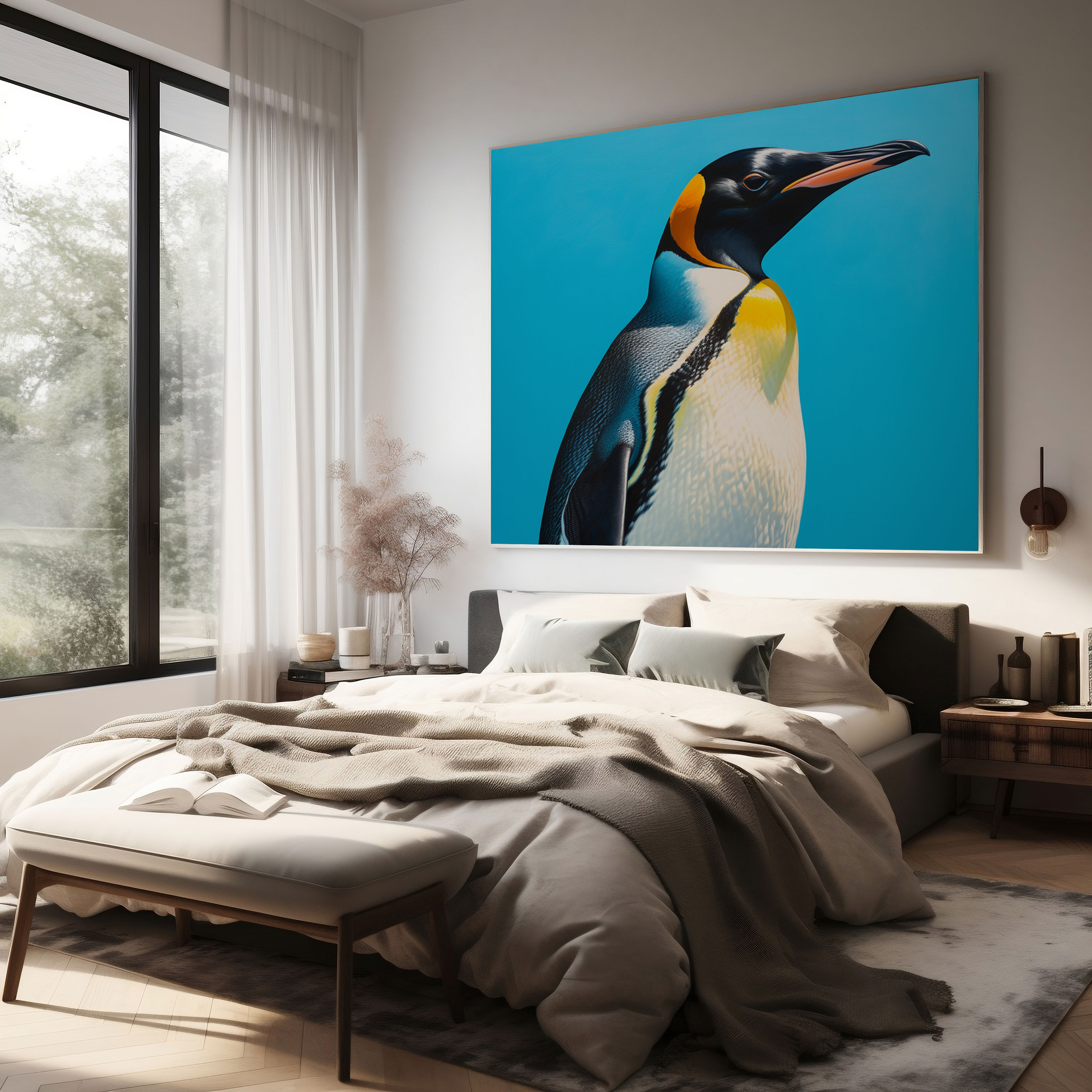 Majestic Emperor Penguin Canvas Wall Art - Penguin, Penguin, Vibrant Blue, Captivating