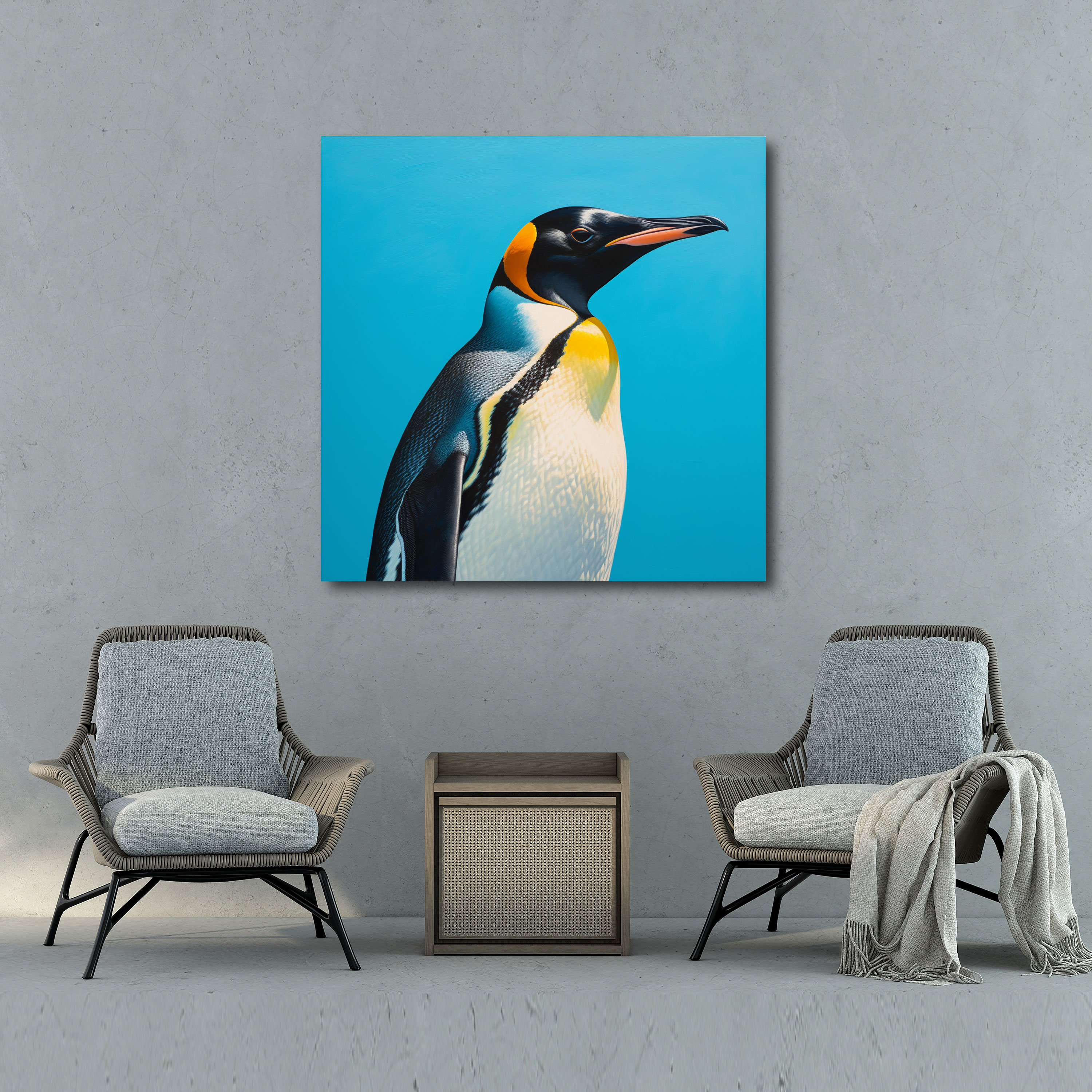Majestic Emperor Penguin Canvas Wall Art - Penguin, Penguin, Vibrant Blue, Captivating