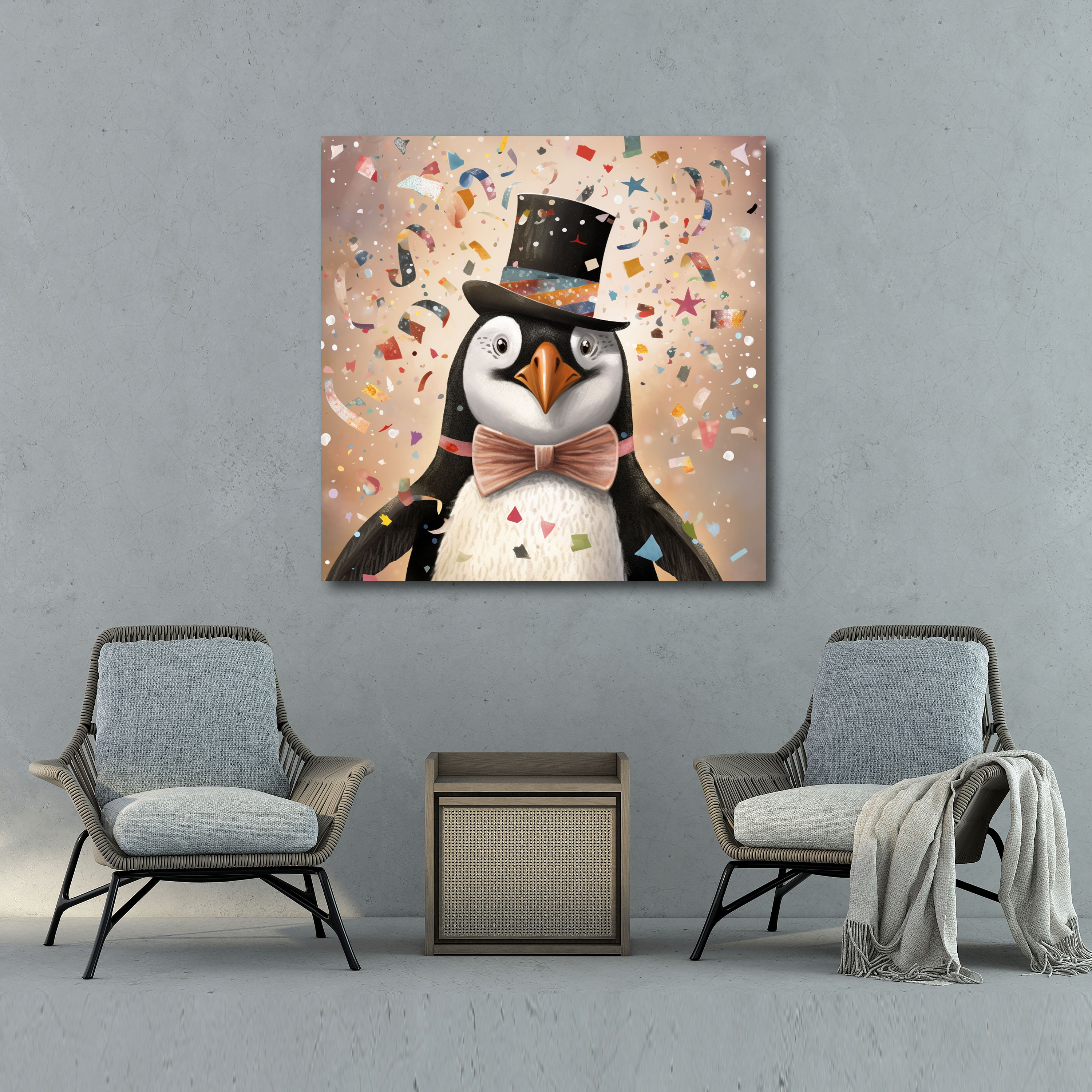Whimsical Penguin Canvas Print Wall Decoration - Penguin, Bowtie, Delightful, Wall Decoration