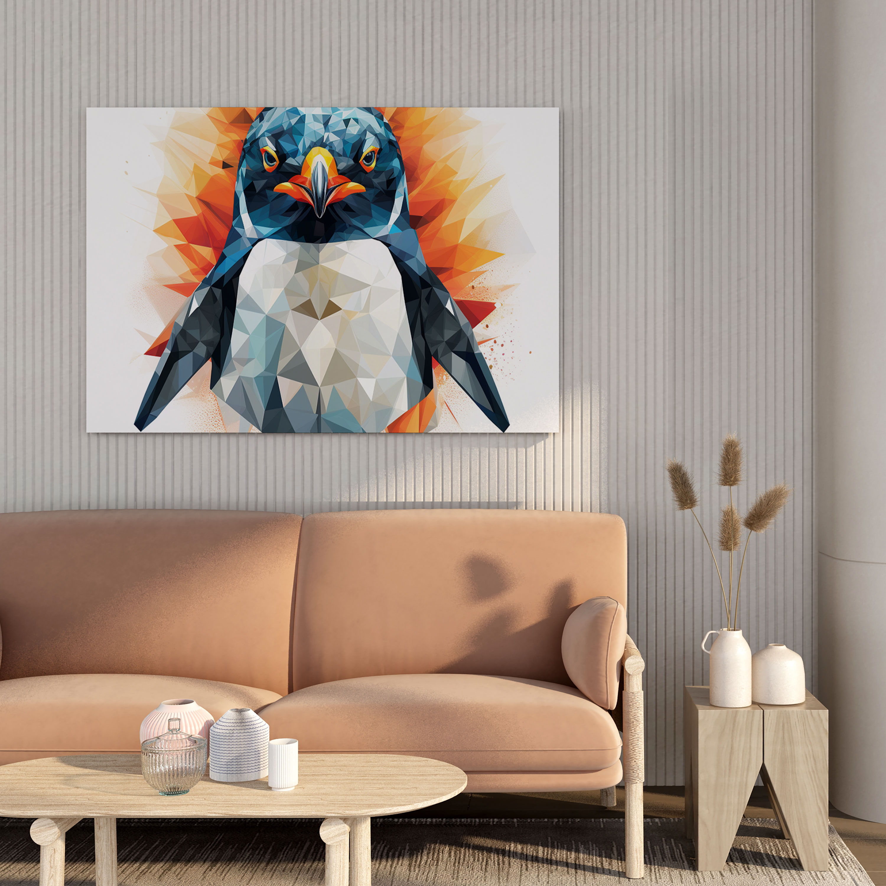 Geometrik Penguen Kanvas Duvar Sanatı - Göz Alıcı Penguen Temalı Kanvas Tablo