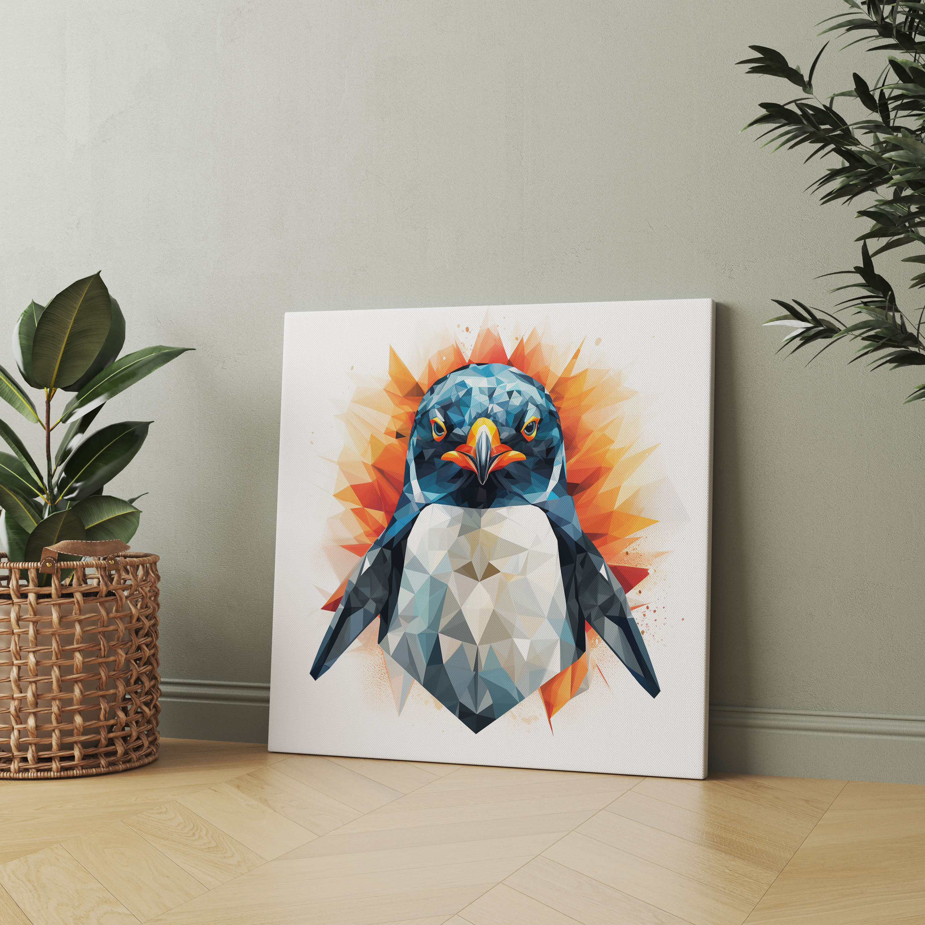 Geometrik Penguen Kanvas Duvar Sanatı - Göz Alıcı Penguen Temalı Kanvas Tablo
