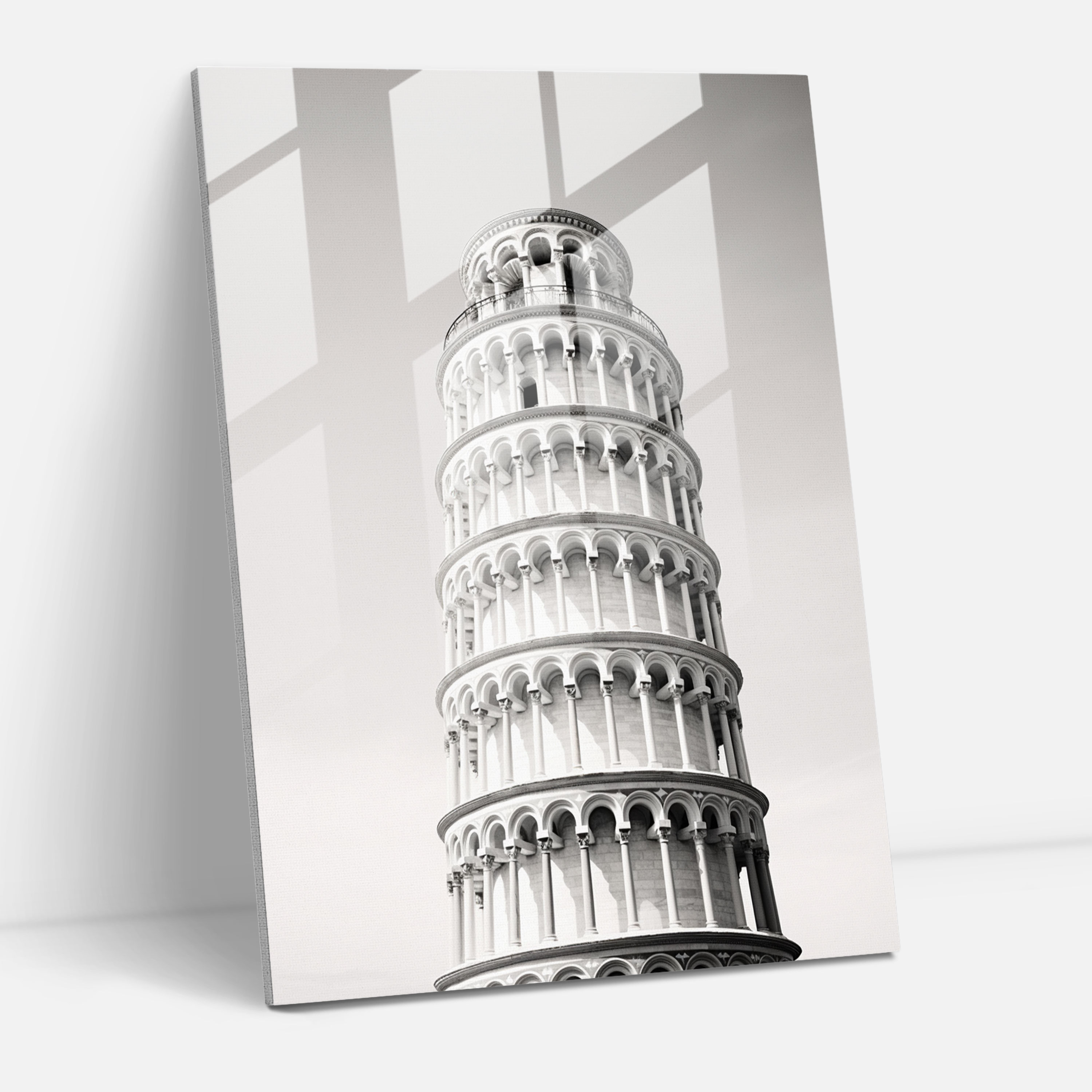Leaning Tower Of Pisa Glass Wall Art - Leaning Tower Of Pisa, Close-Up Shot, Minimalist Black And White Photograph, Glass Art