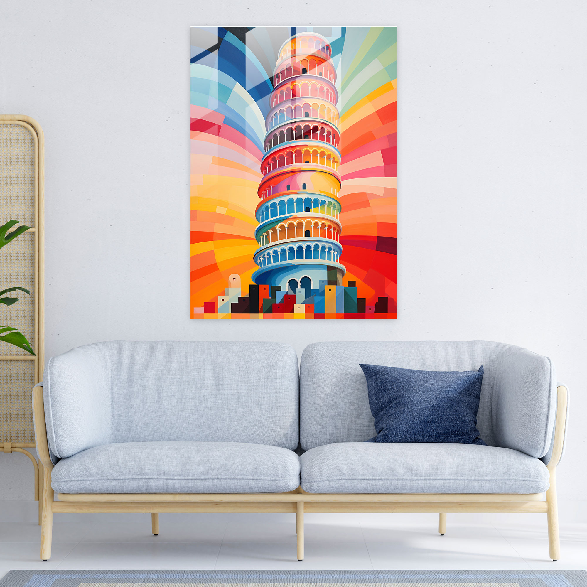 Leaning Tower Of Pisa Modern Art - Leaning Tower Of Pisa, Leaning Tower Of Pisa, Geometric Abstract Artwork, Glass Print