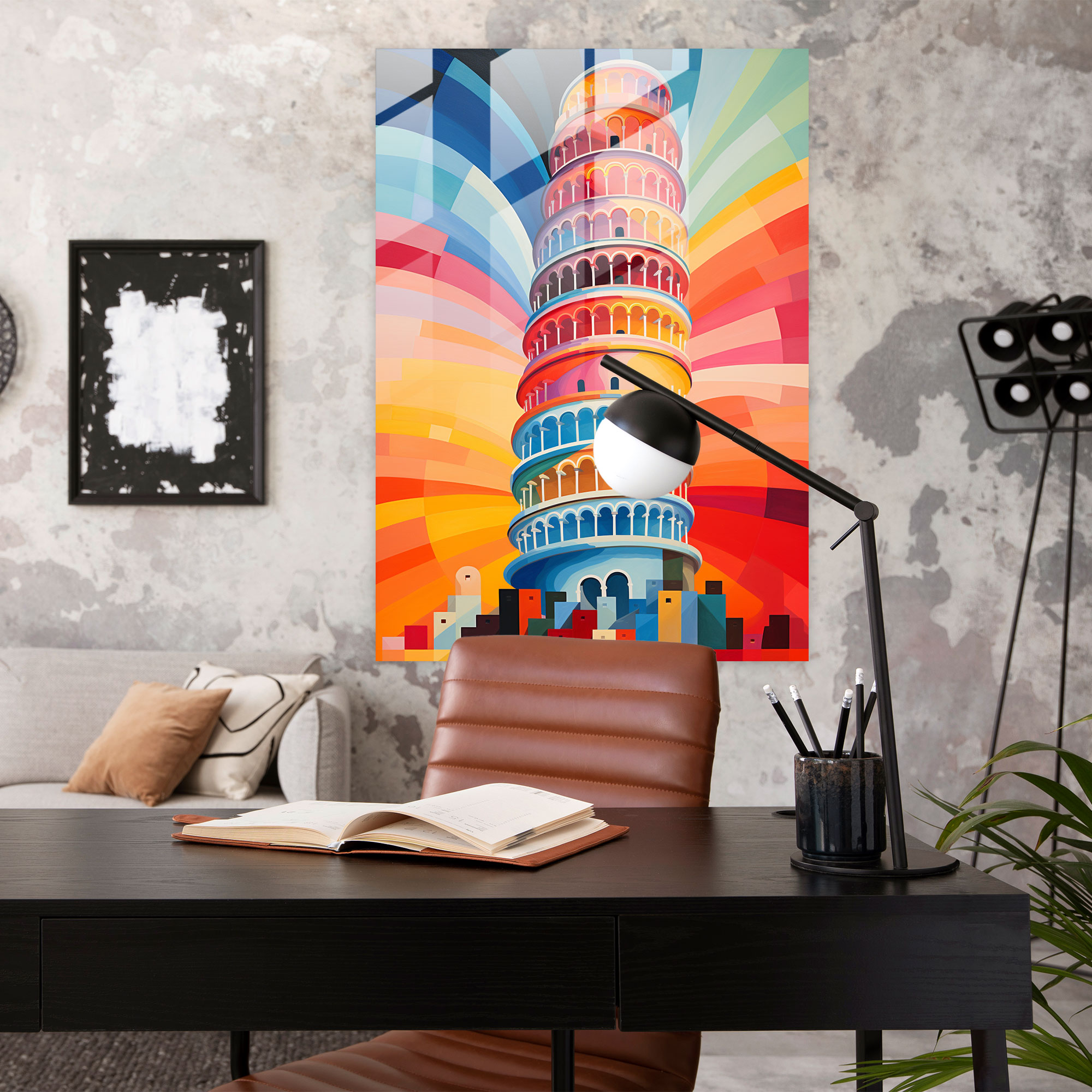 Leaning Tower Of Pisa Modern Art - Leaning Tower Of Pisa, Leaning Tower Of Pisa, Geometric Abstract Artwork, Glass Print