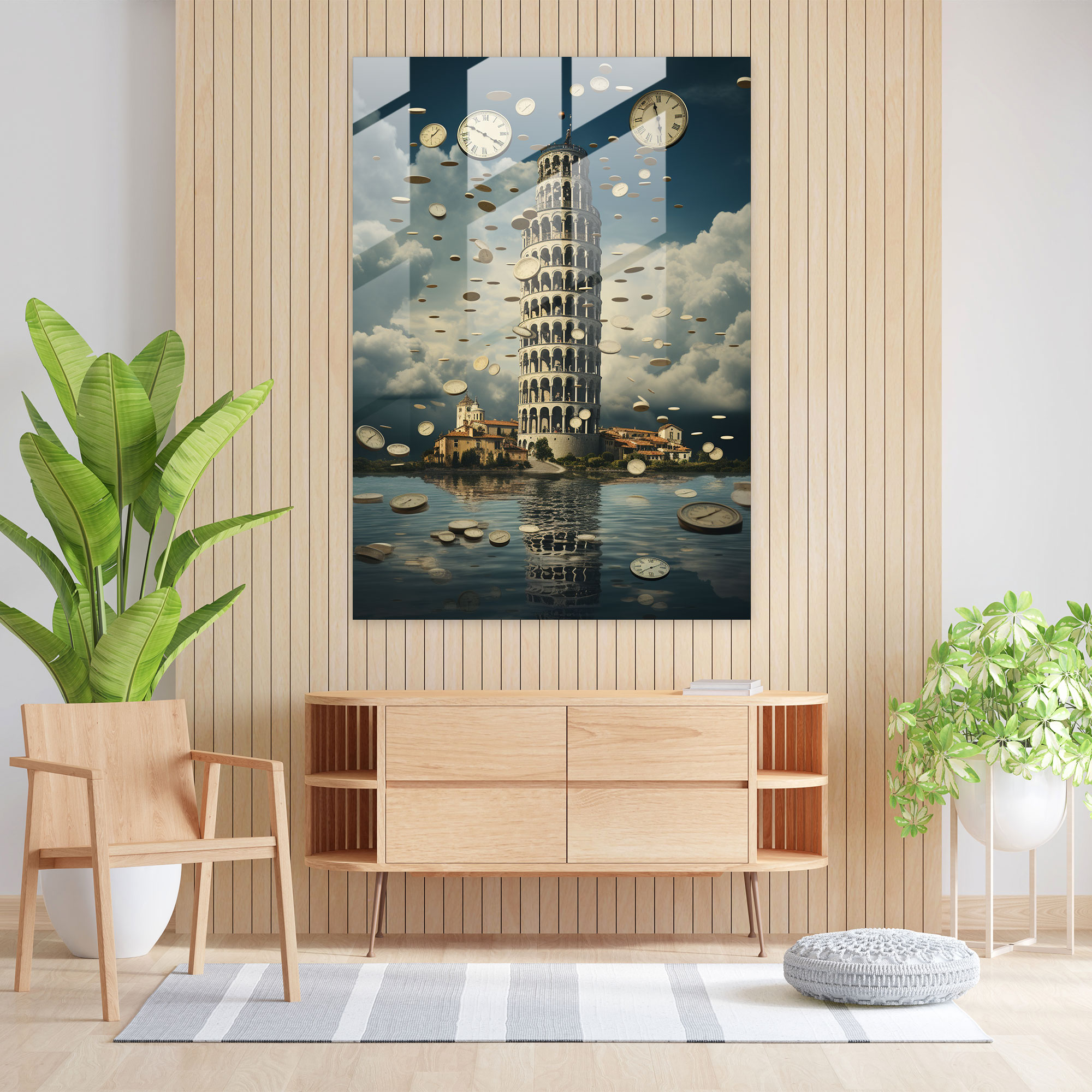 Leaning Tower Of Pisa Glass Print - Leaning Tower Of Pisa, Leaning Tower Of Pisa, Surreal Collage, Wall Decoration