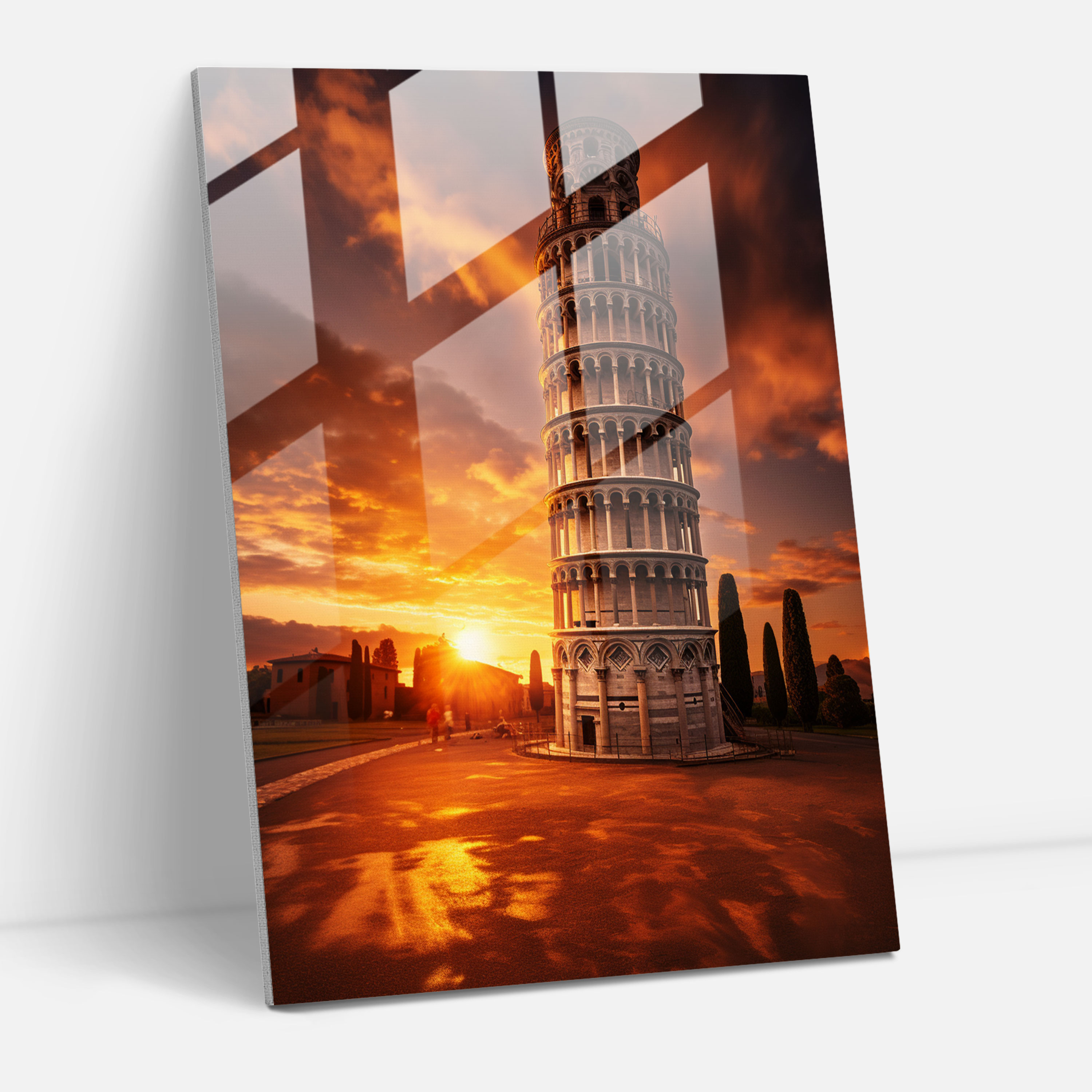 Leaning Tower Of Pisa Glass Art - Leaning Tower Of Pisa, Home Decoration, Glass Print, Realistic Photography