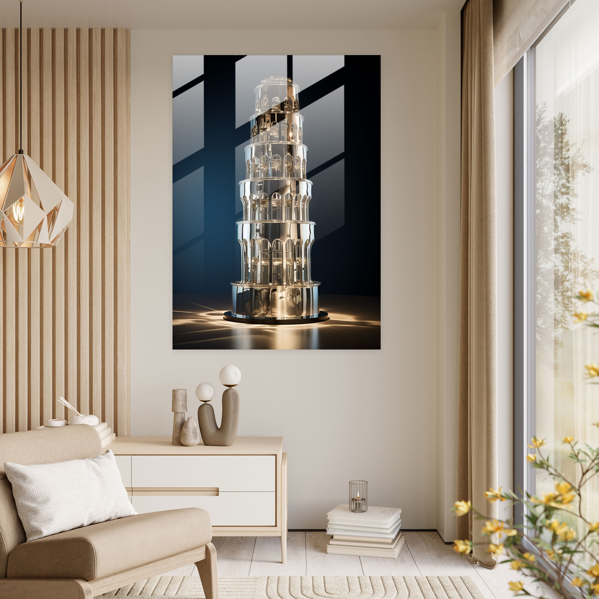 Leaning Tower Of Pisa Futuristic Glass Art - Leaning Tower Of Pisa, Futuristic Glass Art, Glass Wall Art, Leaning Tower Of Pisa