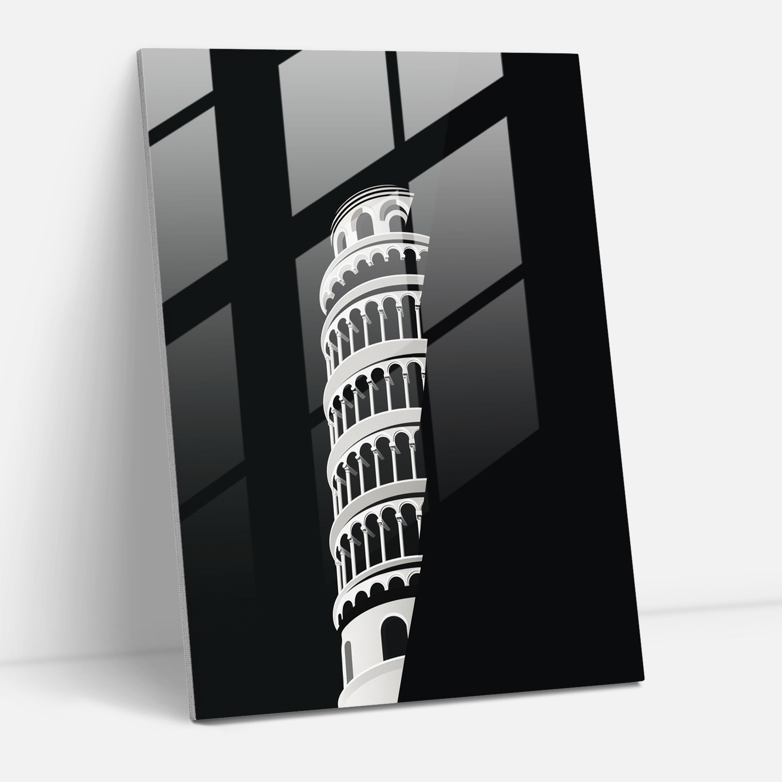 Leaning Tower Of Pisa Minimalist Glass Art - Leaning Tower Of Pisa, Minimalist Glass Art, Glass Wall Art, Monochromatic Color Palette