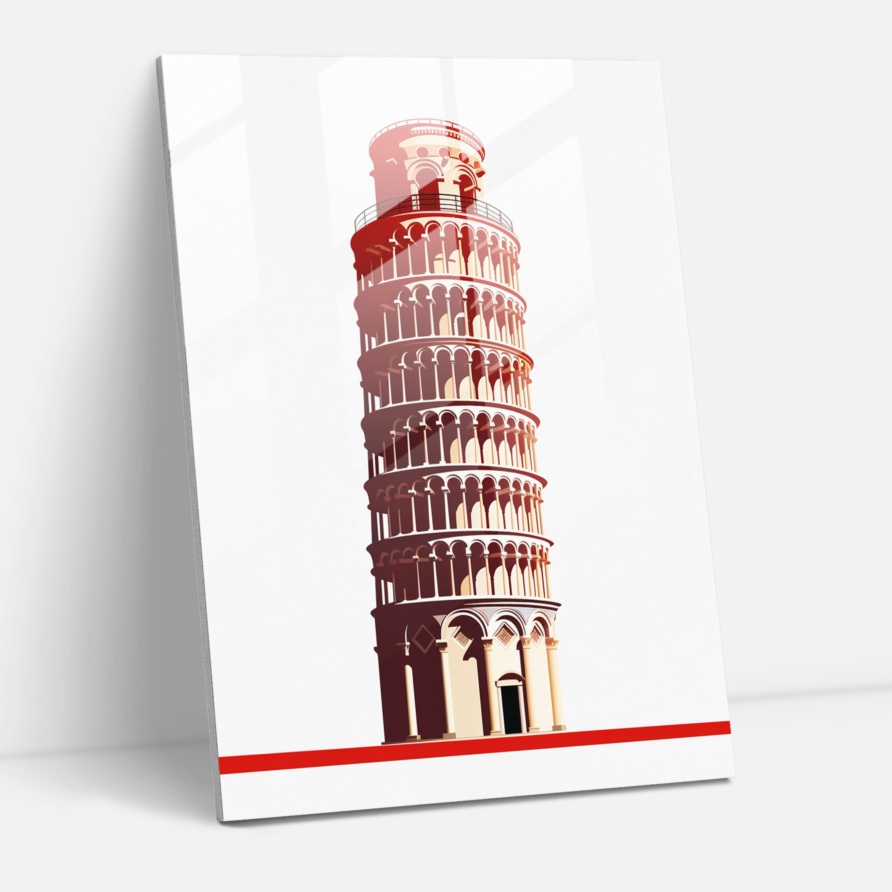 Leaning Tower Of Pisa Minimalist Glass Print - Leaning Tower Of Pisa, Modern Art, Glass Wall Art, Wall Decoration