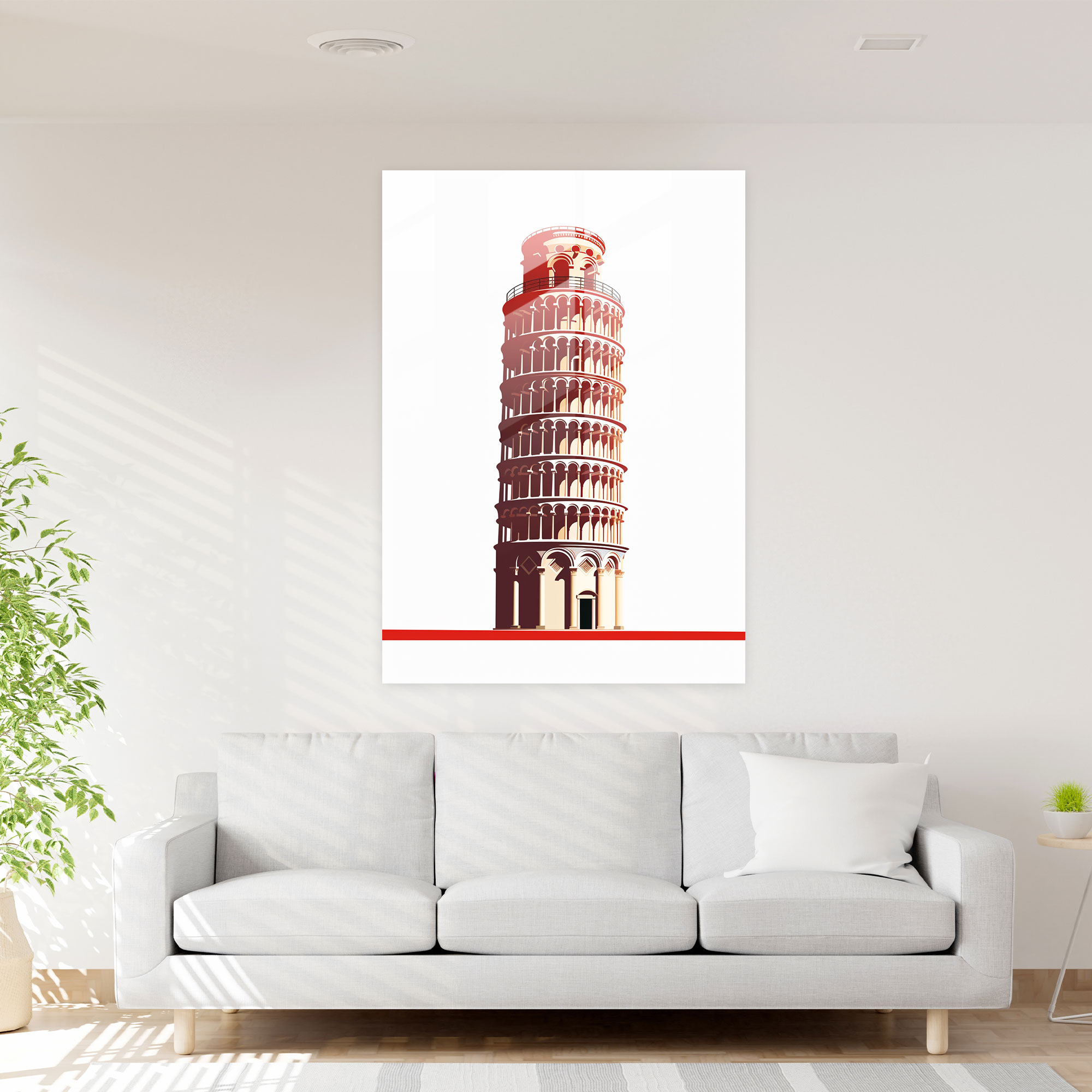 Leaning Tower Of Pisa Minimalist Glass Print - Leaning Tower Of Pisa, Modern Art, Glass Wall Art, Wall Decoration