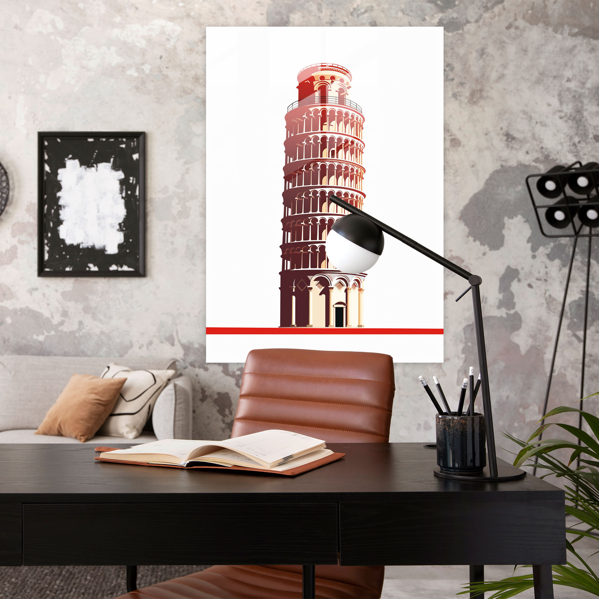 Leaning Tower Of Pisa Minimalist Glass Print - Leaning Tower Of Pisa, Modern Art, Glass Wall Art, Wall Decoration