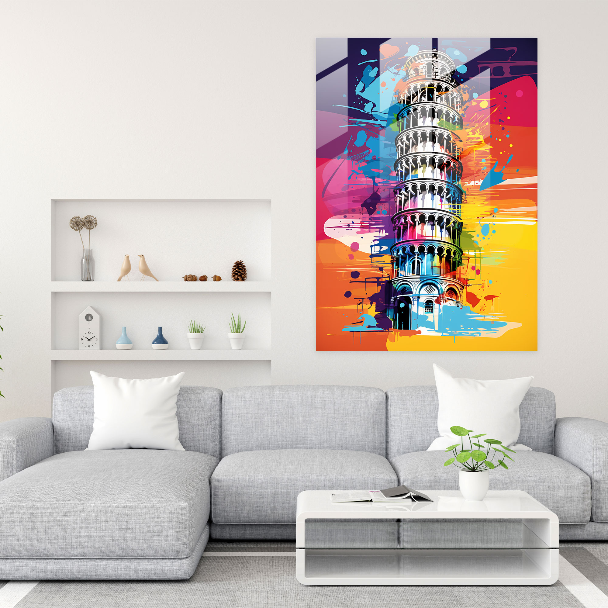 Pisa Eğik Kulesi Pop Art Cam Duvar Sanatı - Modern Sanat