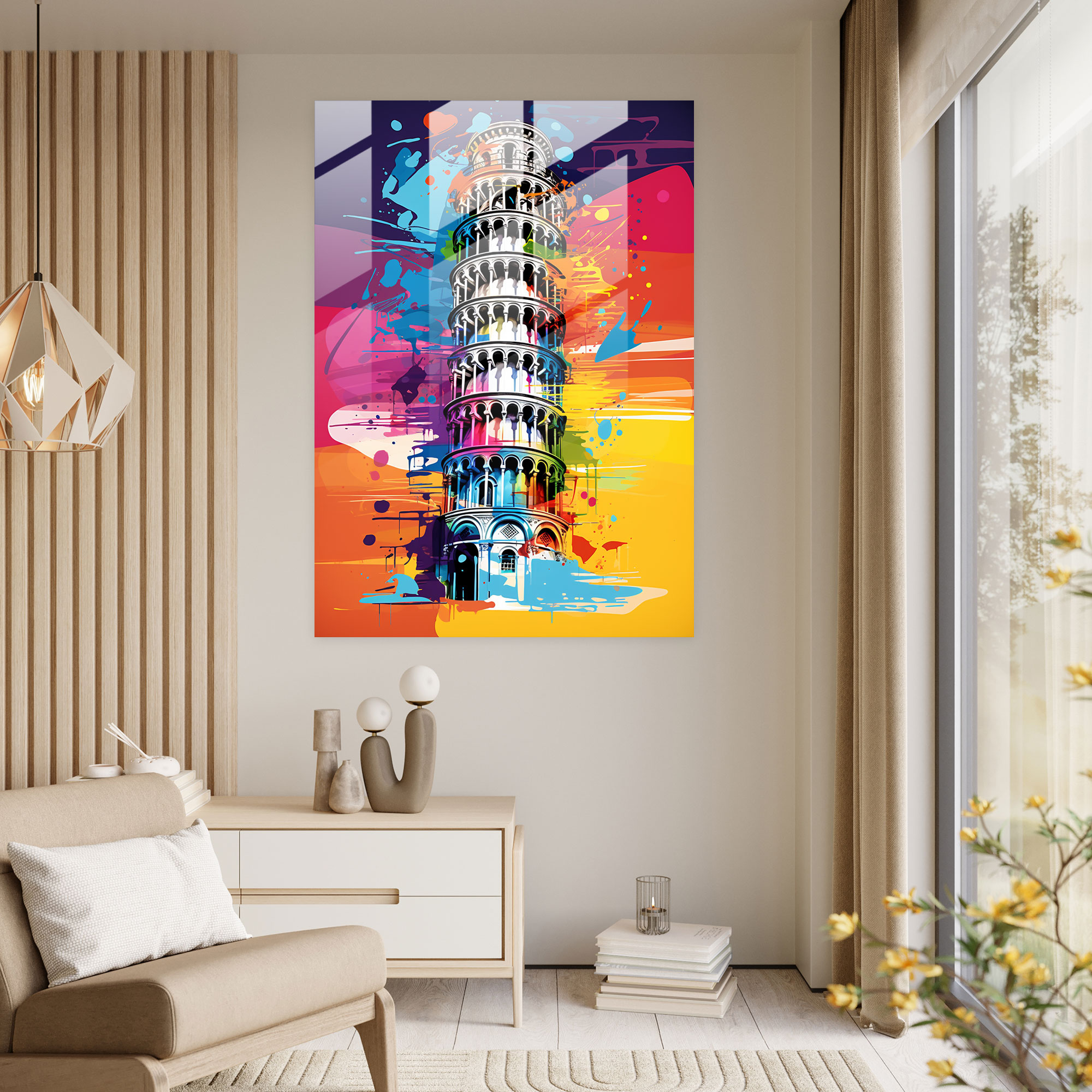 Pisa Eğik Kulesi Pop Art Cam Duvar Sanatı - Modern Sanat
