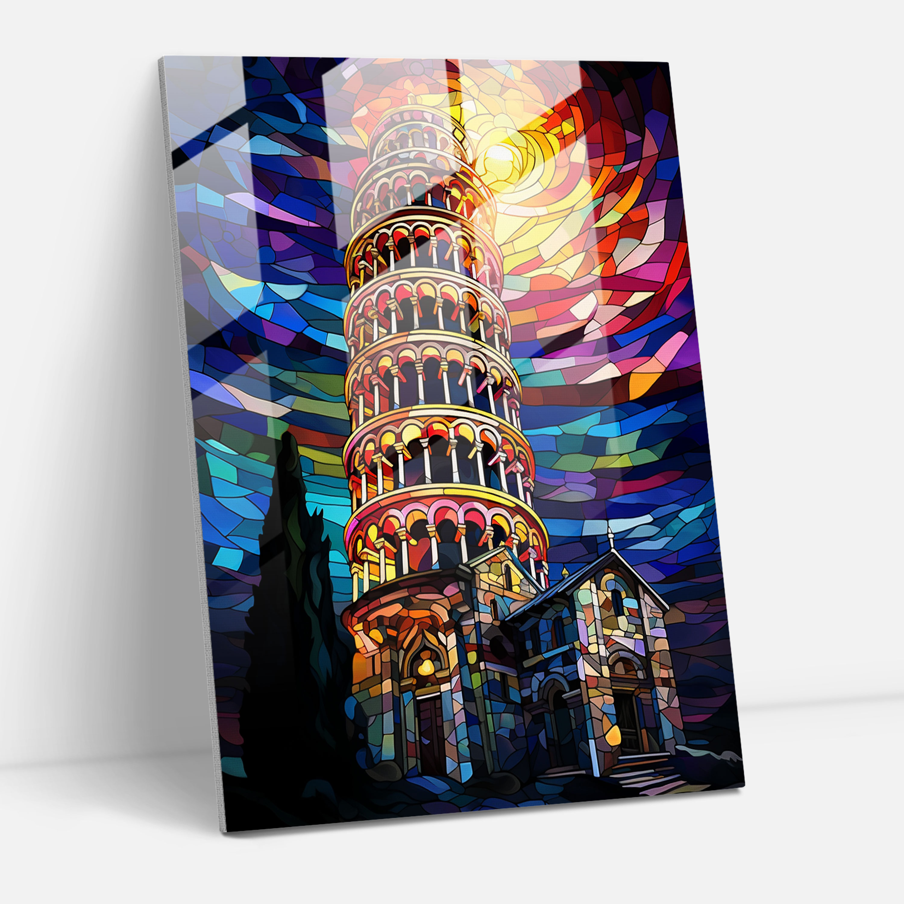 Leaning Tower Of Pisa Stained Glass Print - Leaning Tower Of Pisa, Leaning Tower Of Pisa, Wall Decoration, Glass Art